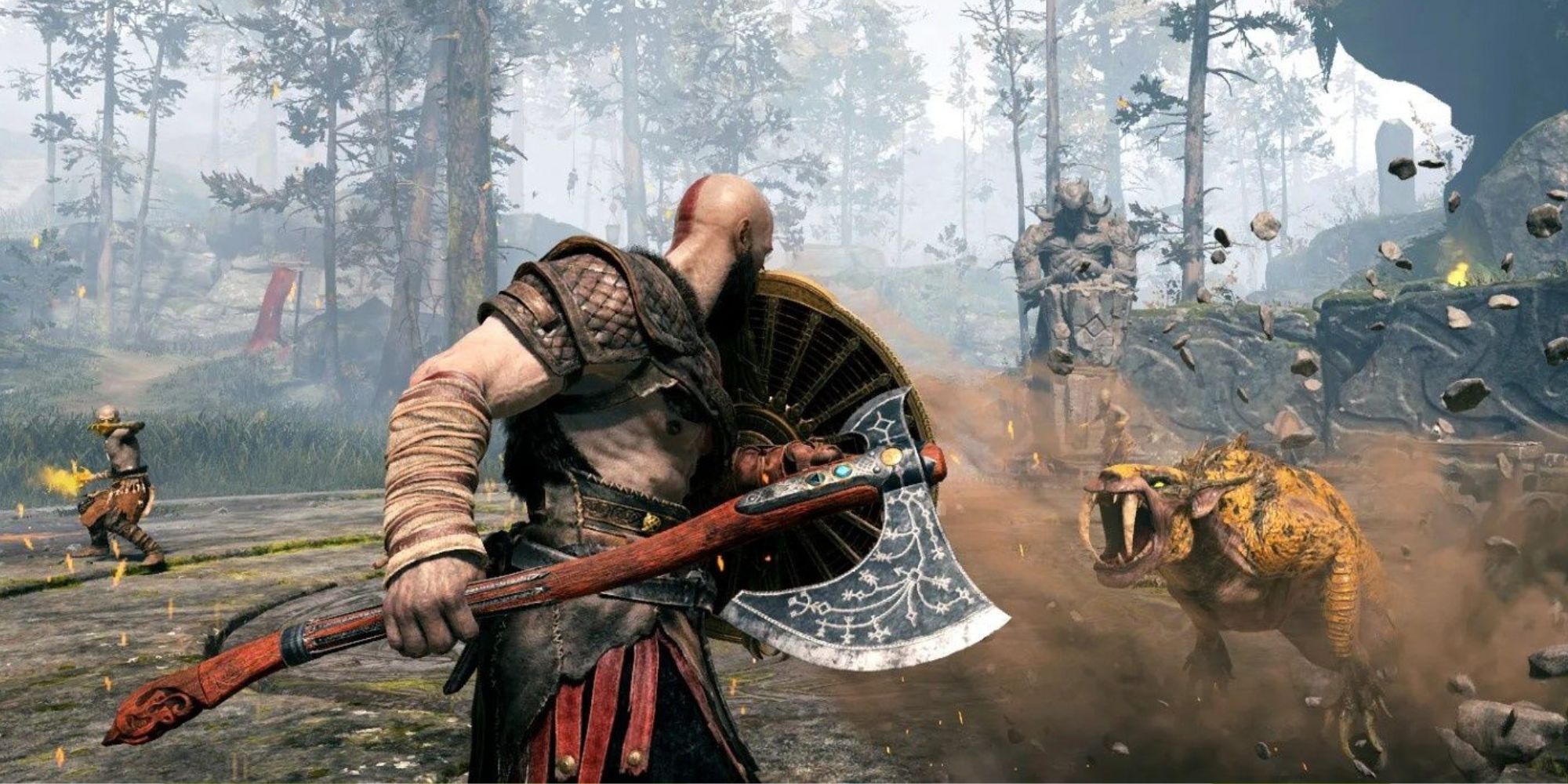 Kratos attacking enemies in God of War