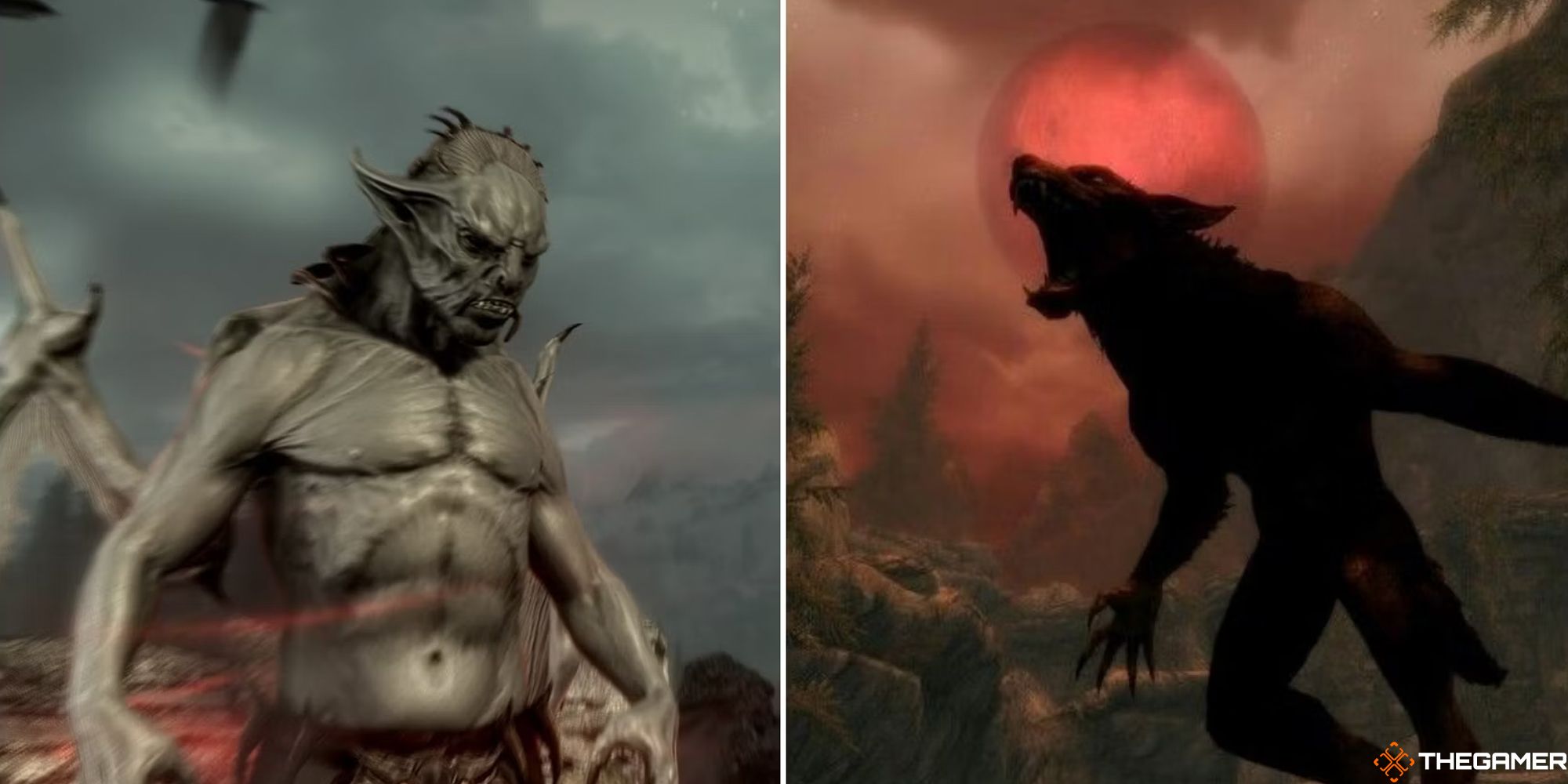 A vampire and a werewolf in Skyrim