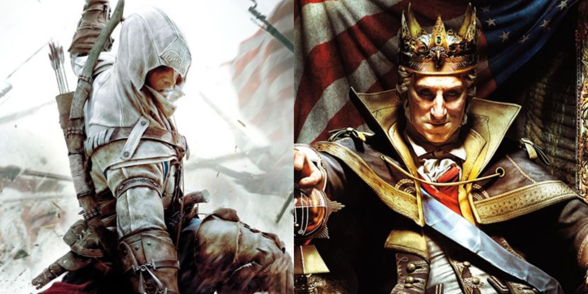 video game american revolution featuring assassins creed 3 cover art and the tyranny of king washington dlc cover art