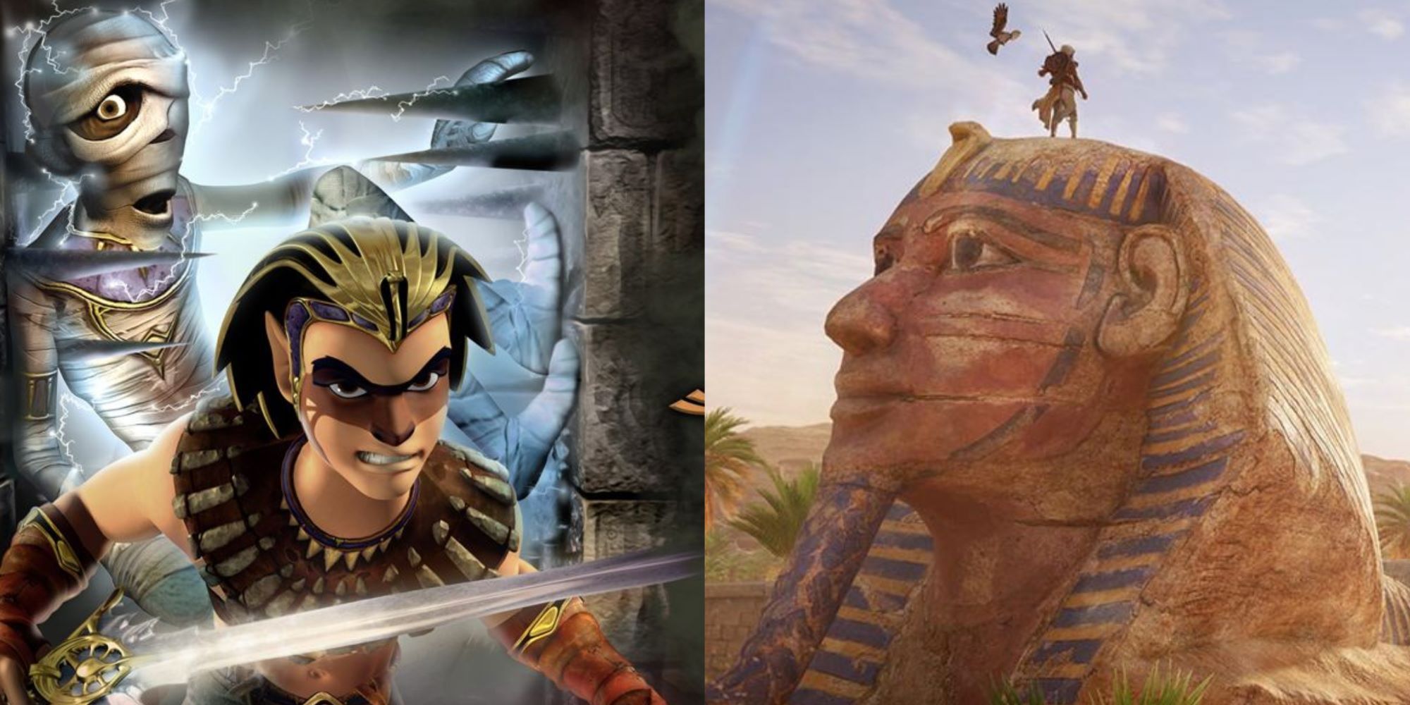 video game ancient egypt featuring sphinx and the cursed mummy and assassins creed origins