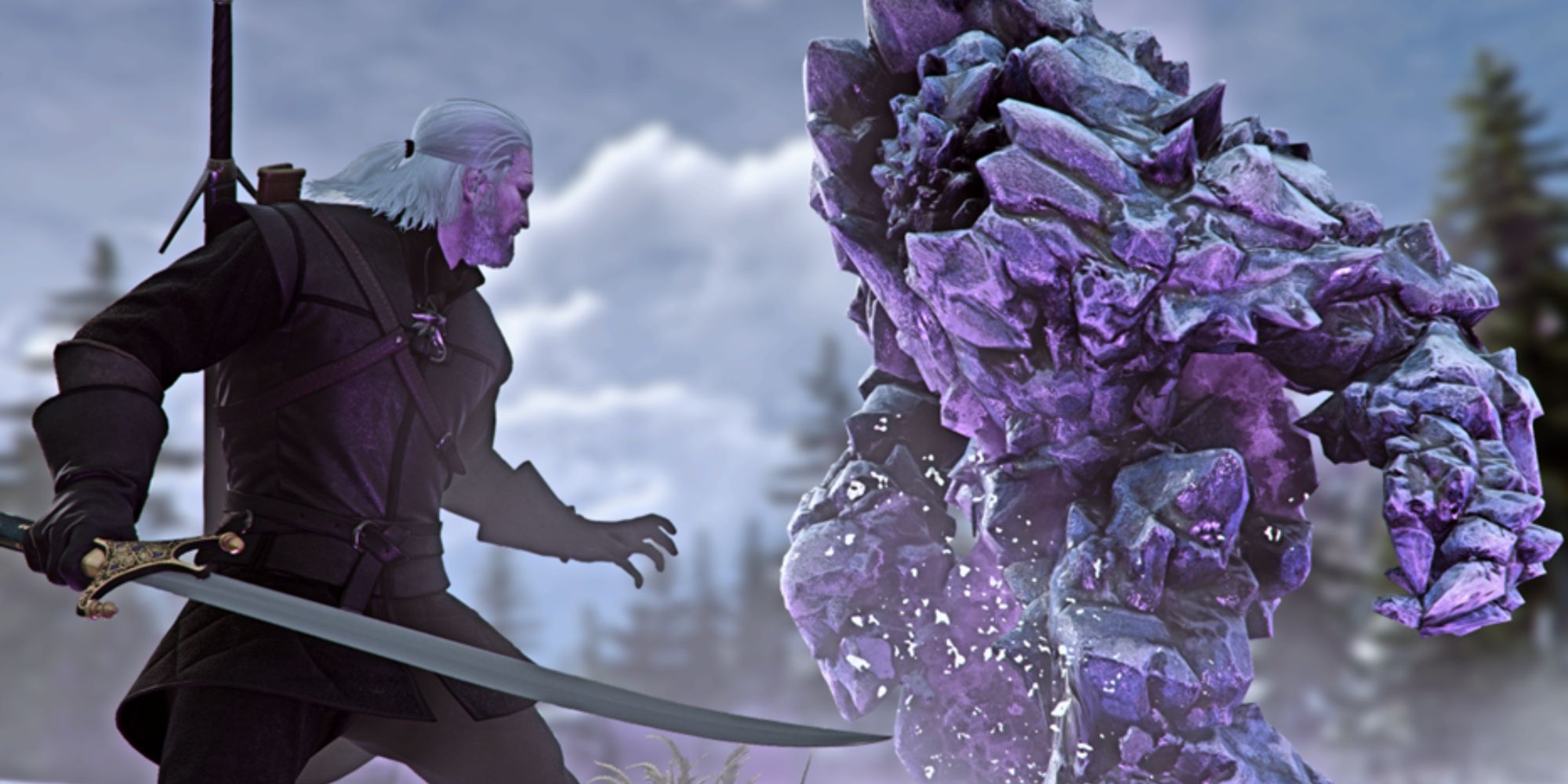 Witcher 3: Geralt facing off against an Ice elemental