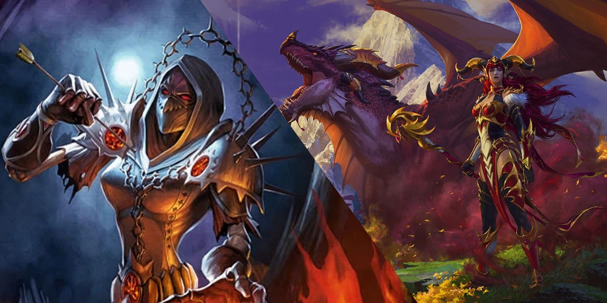 Official art of a World of Warcraft Warlock and the new expansion, Dragonflight.