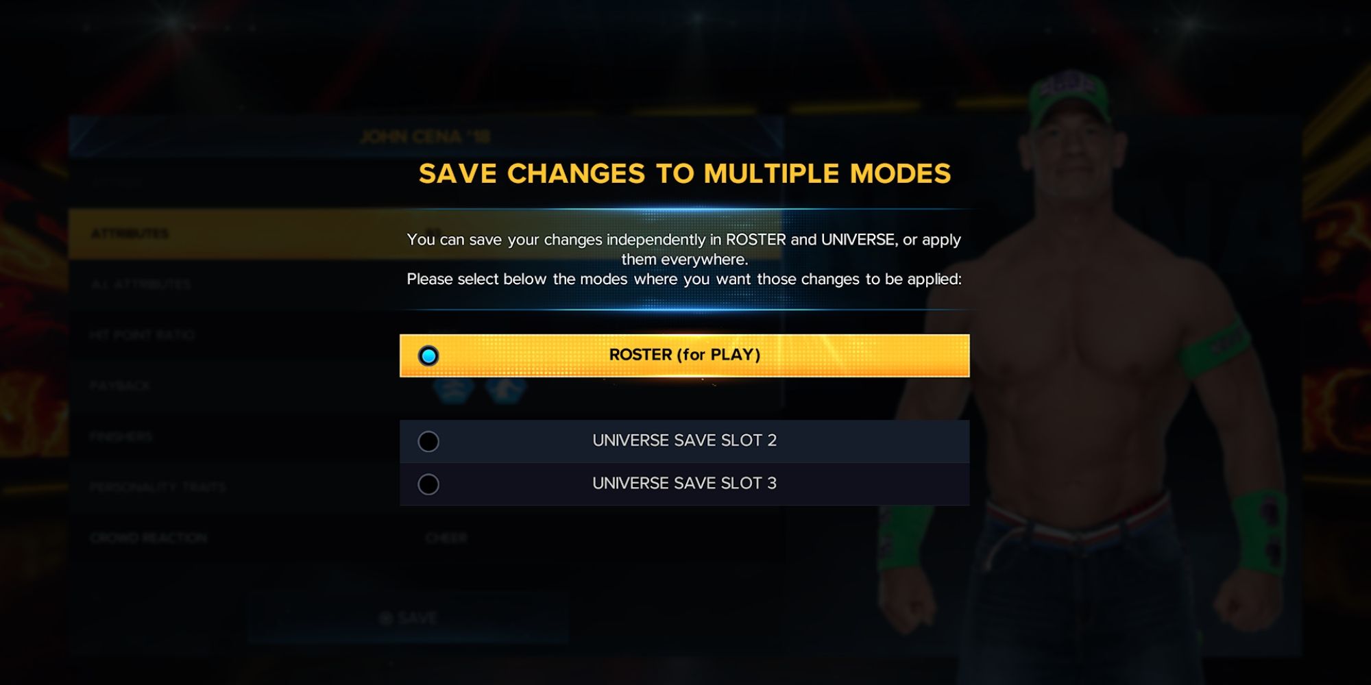 WWE 2K23 Screenshot Of Saving Changes To Multiple Modes
