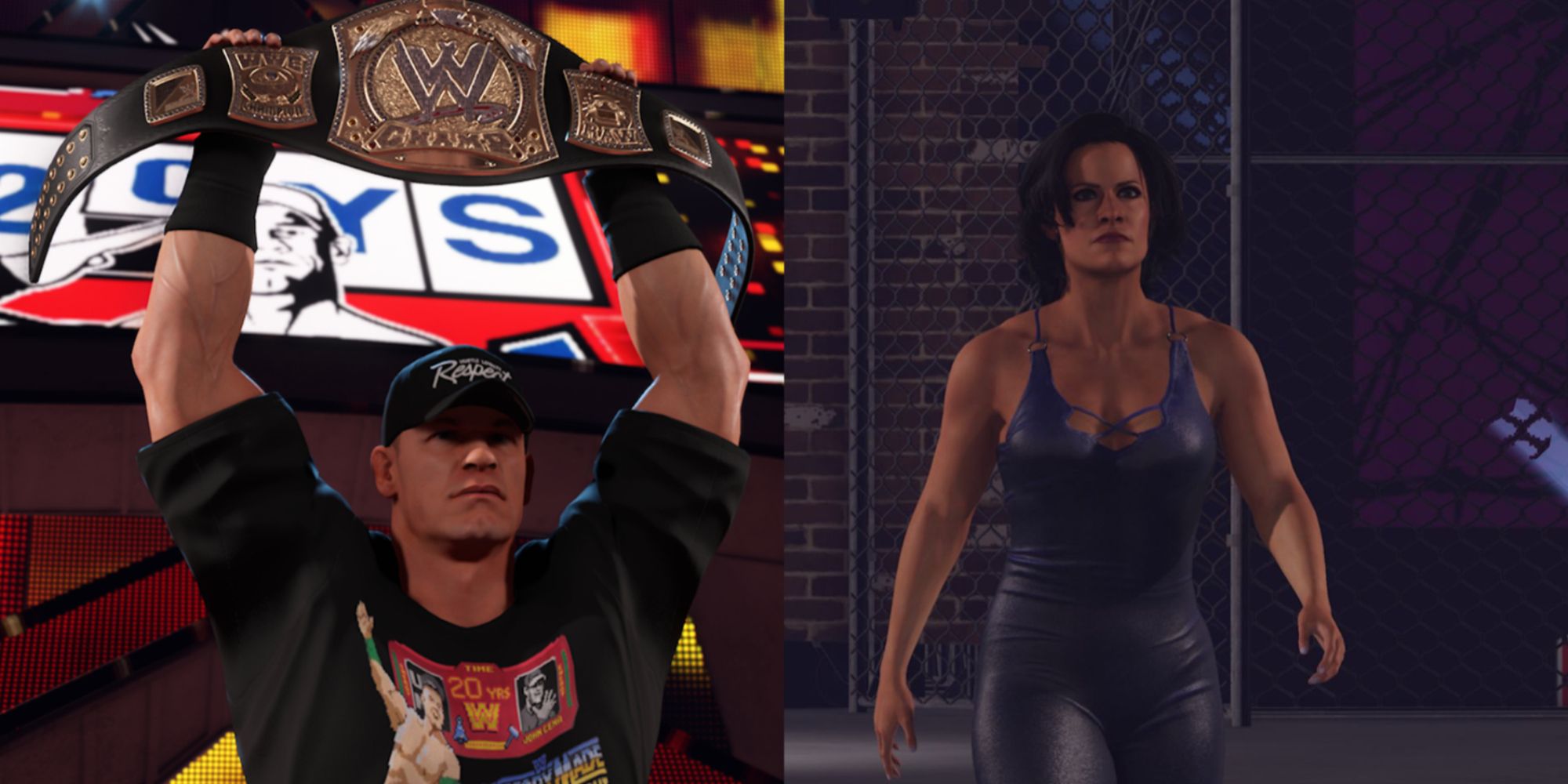 WWE 2K23 Unlockables Guide Featured Split Image Cena and Molly Holly