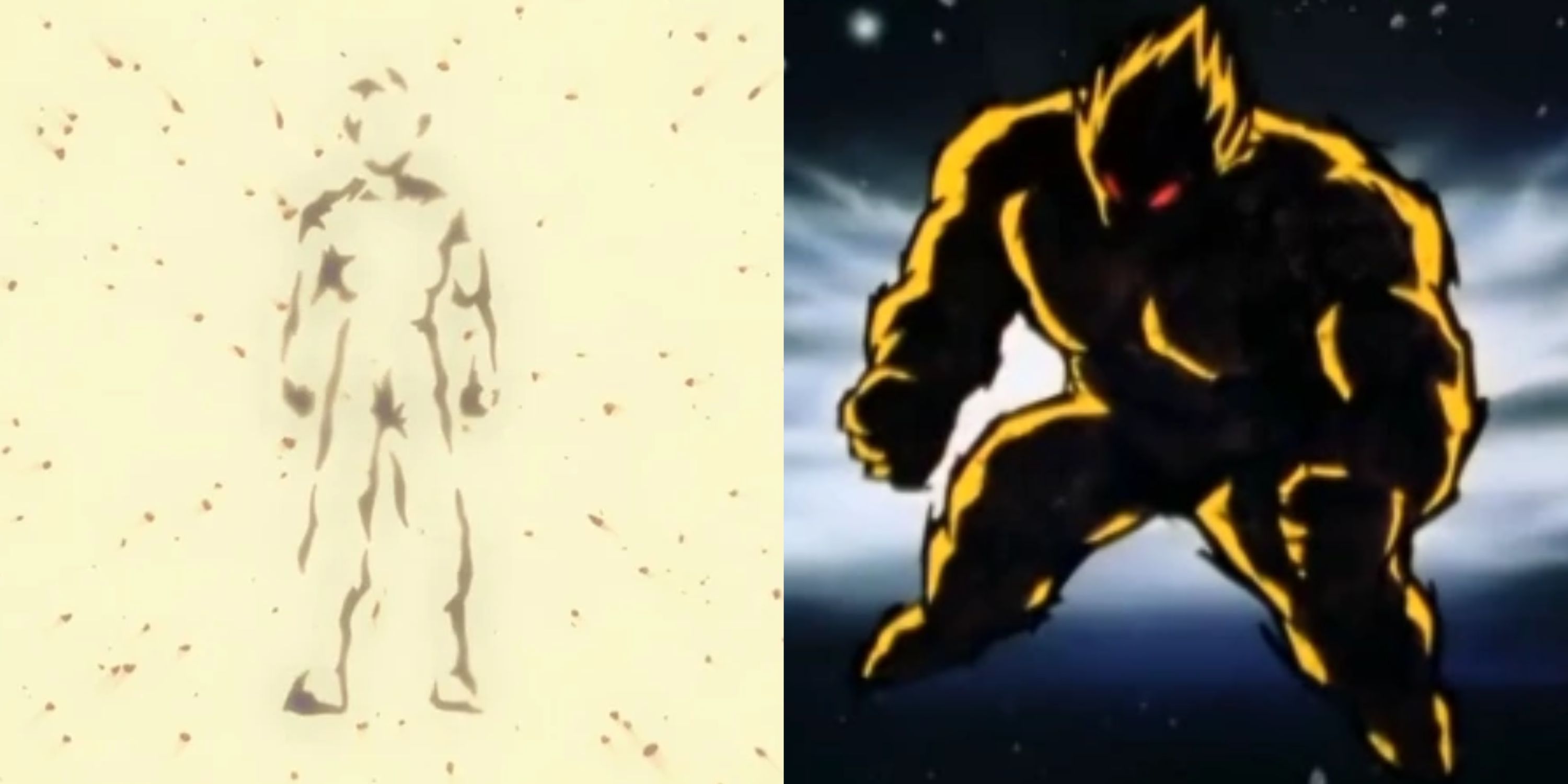 yamoshi super saiyan silhouette and golden great ape form from dragon ball