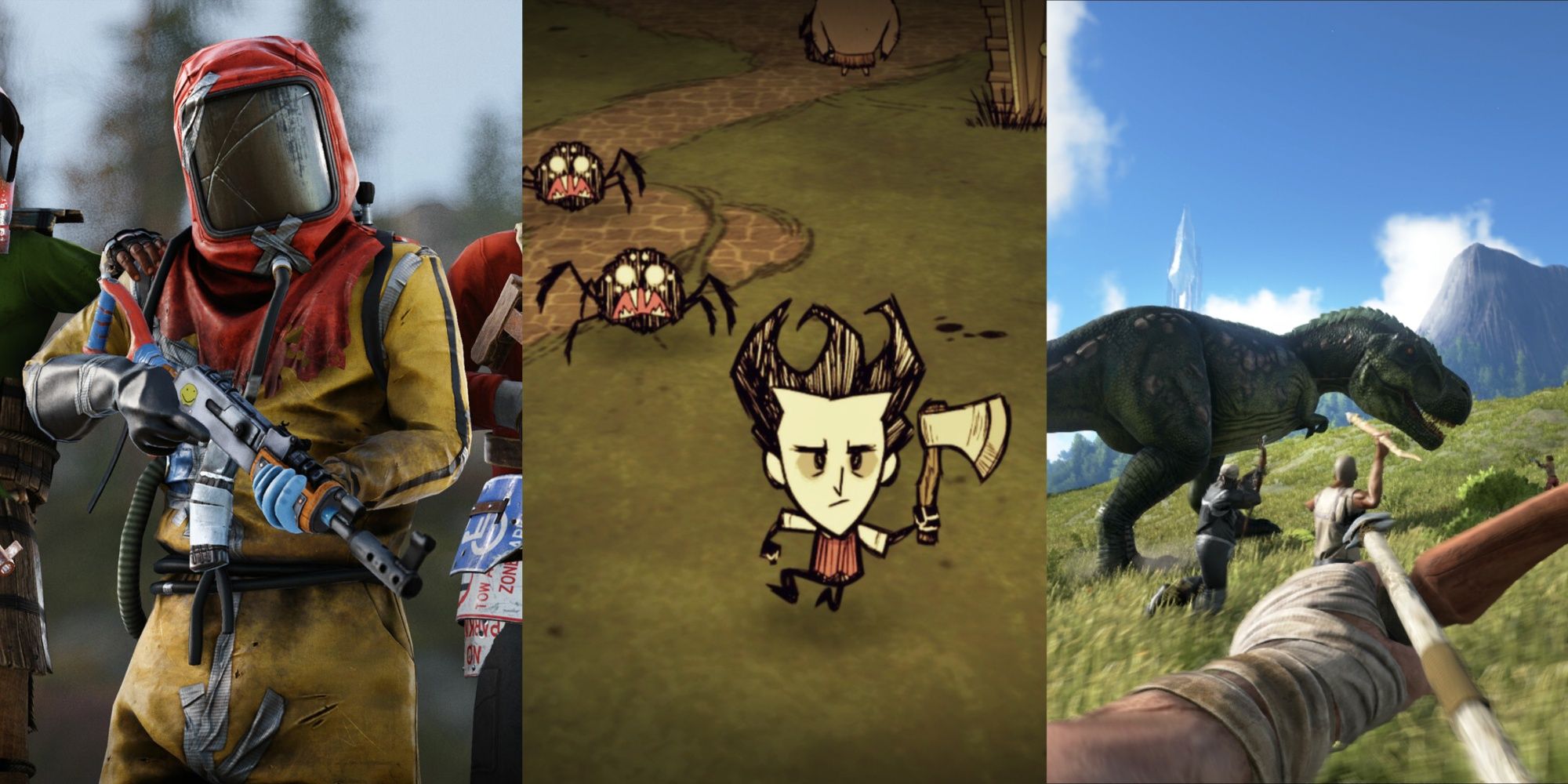 Collage Image of Don't Starve, Ark, and DayZ.