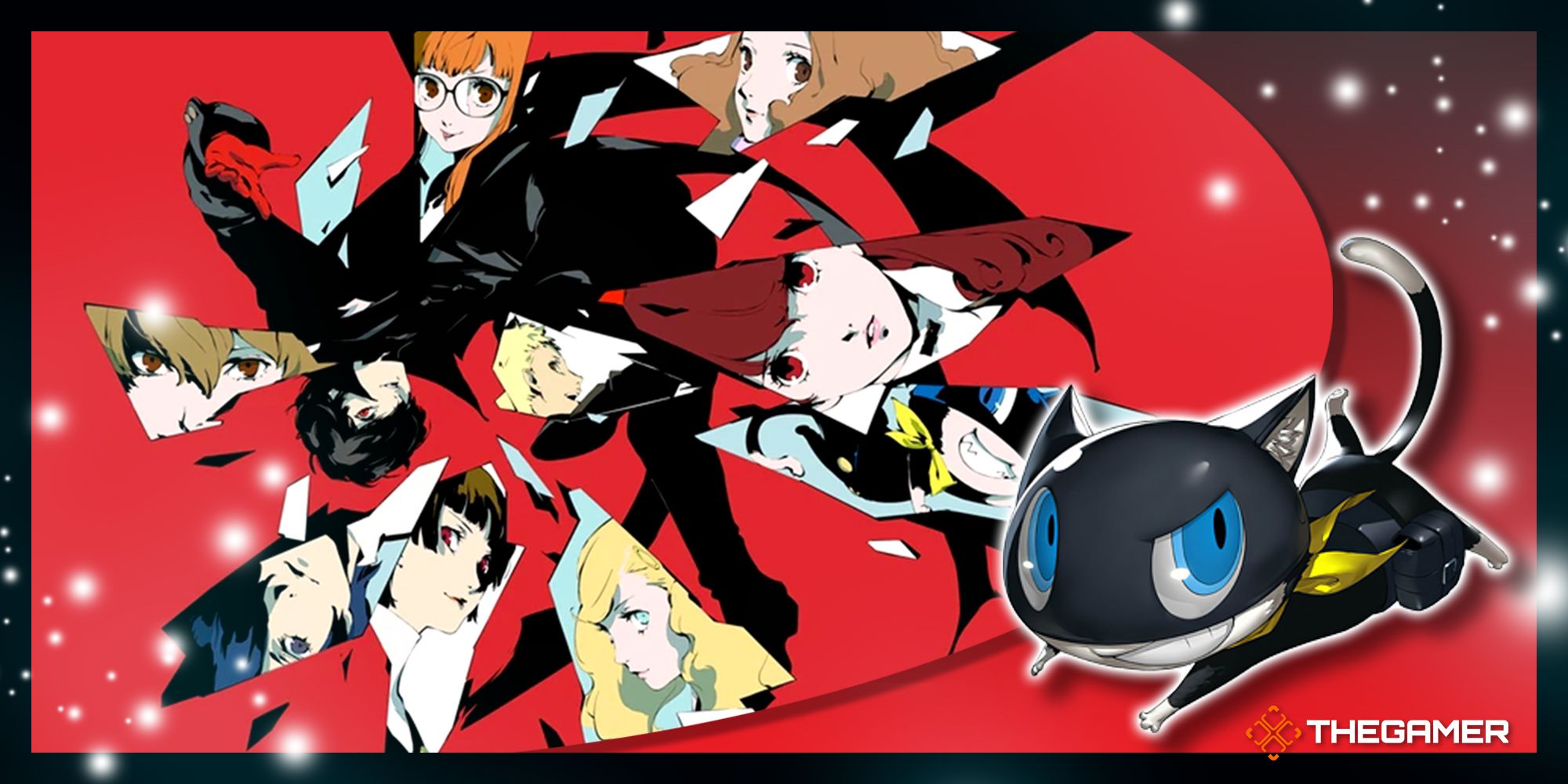 fragmented image of all the phantom thieves in our red morgana p5r frame for the achievement and trophy unlock guide