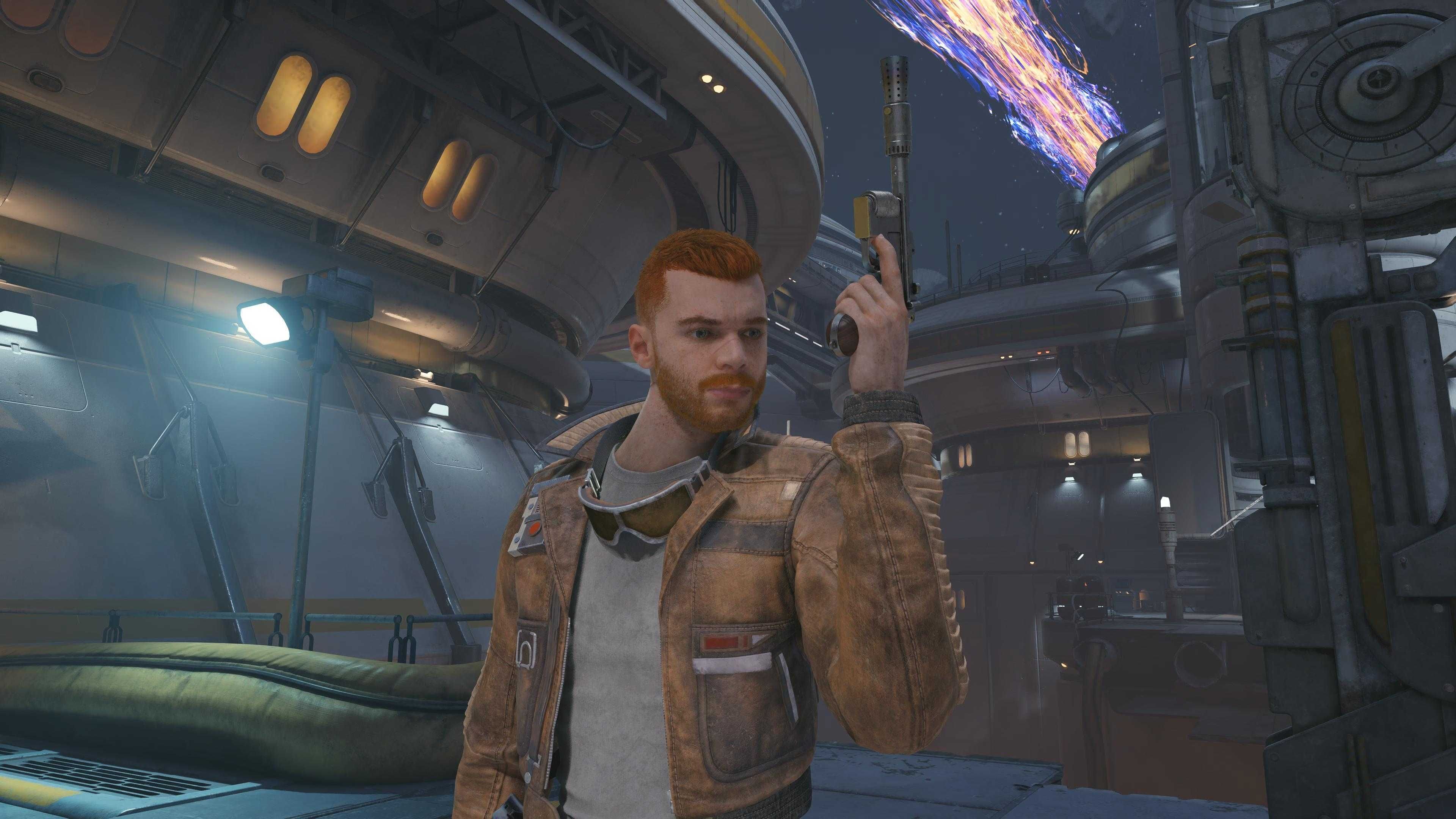 Cal looking at his blaster in Star Wars Jedi: Survivor.