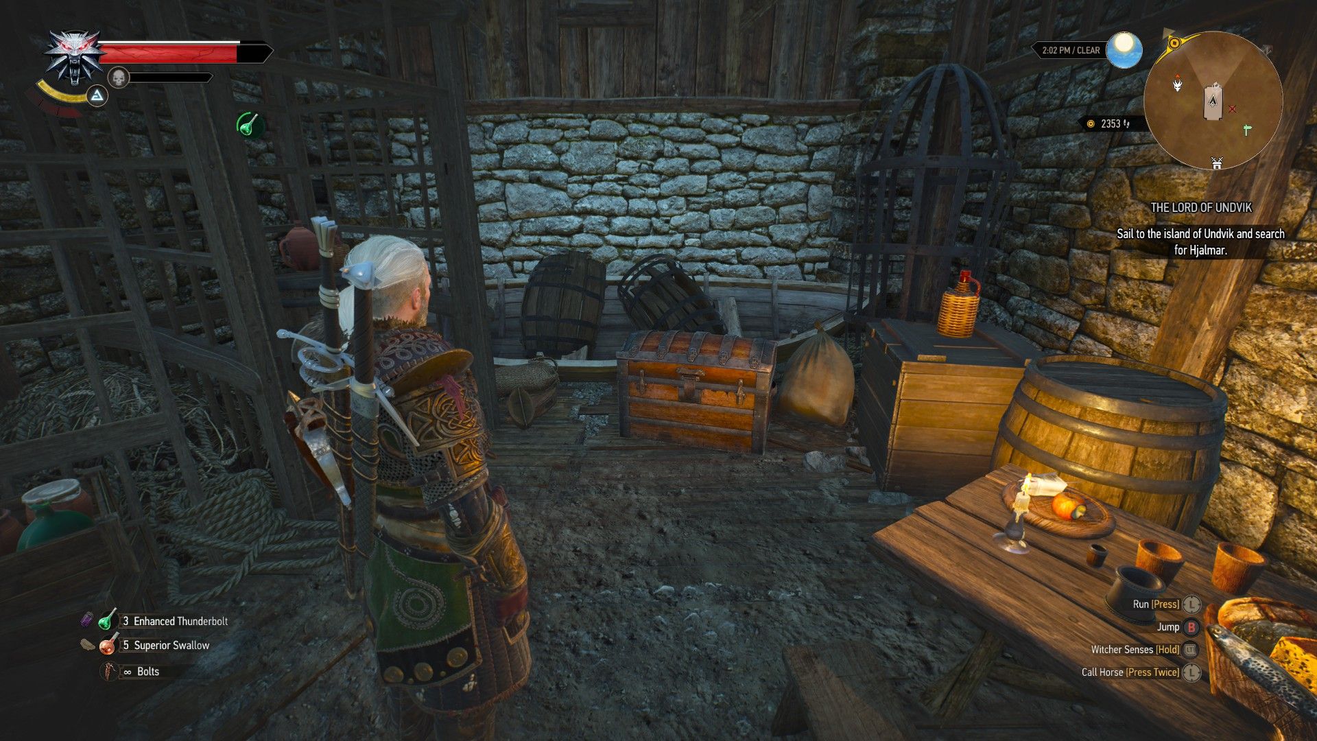 A screenshot of Geralt looking at a chest of letters in The Witcher 3.