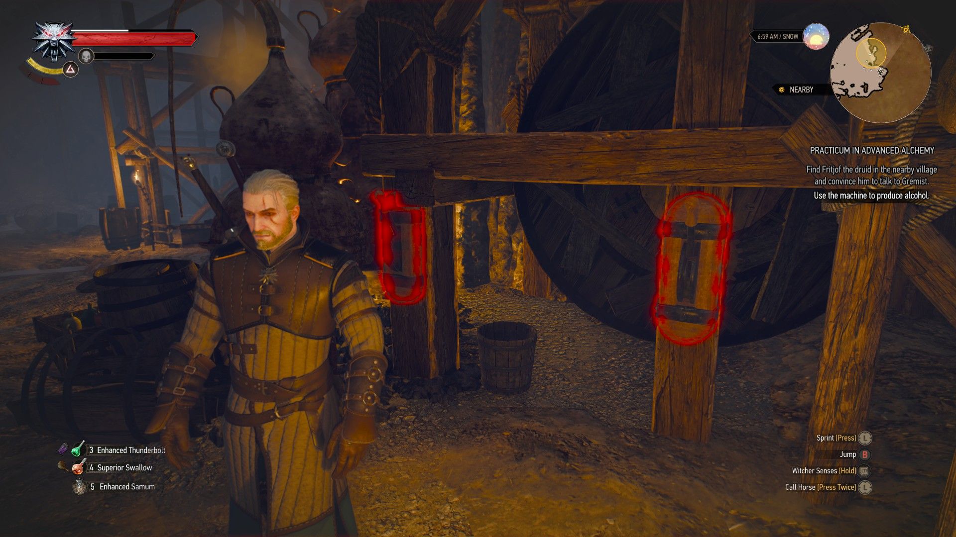 A screenshot of the pair of levers needed to produce alcohol in The Witcher 3.