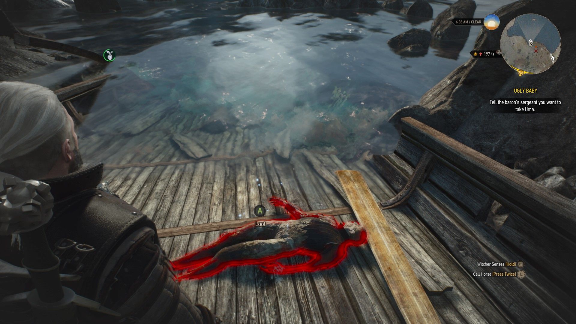 A screenshot of a dessicated corpse laying on a ship&rsquo;s deck in The Witcher 3.
