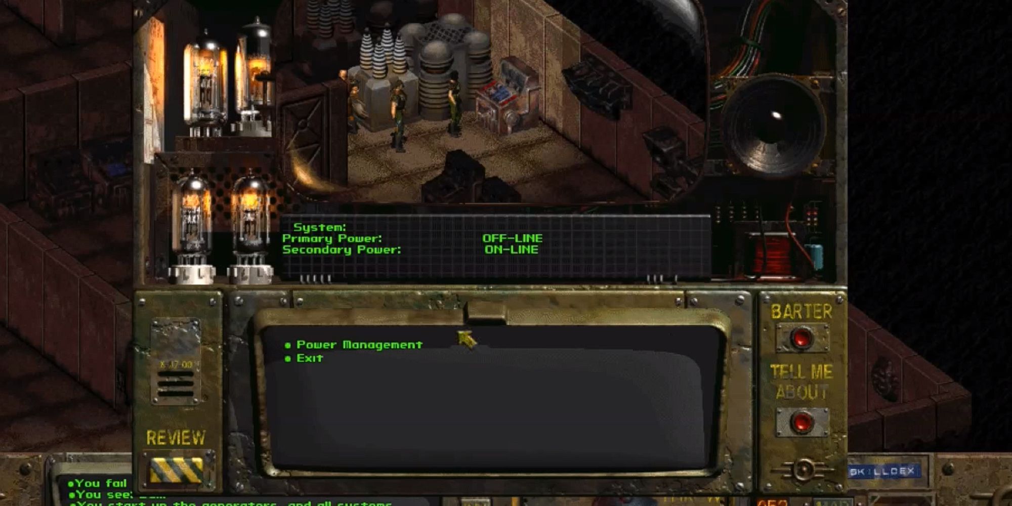 The player encounters an offline generator in need of repair in Glow.