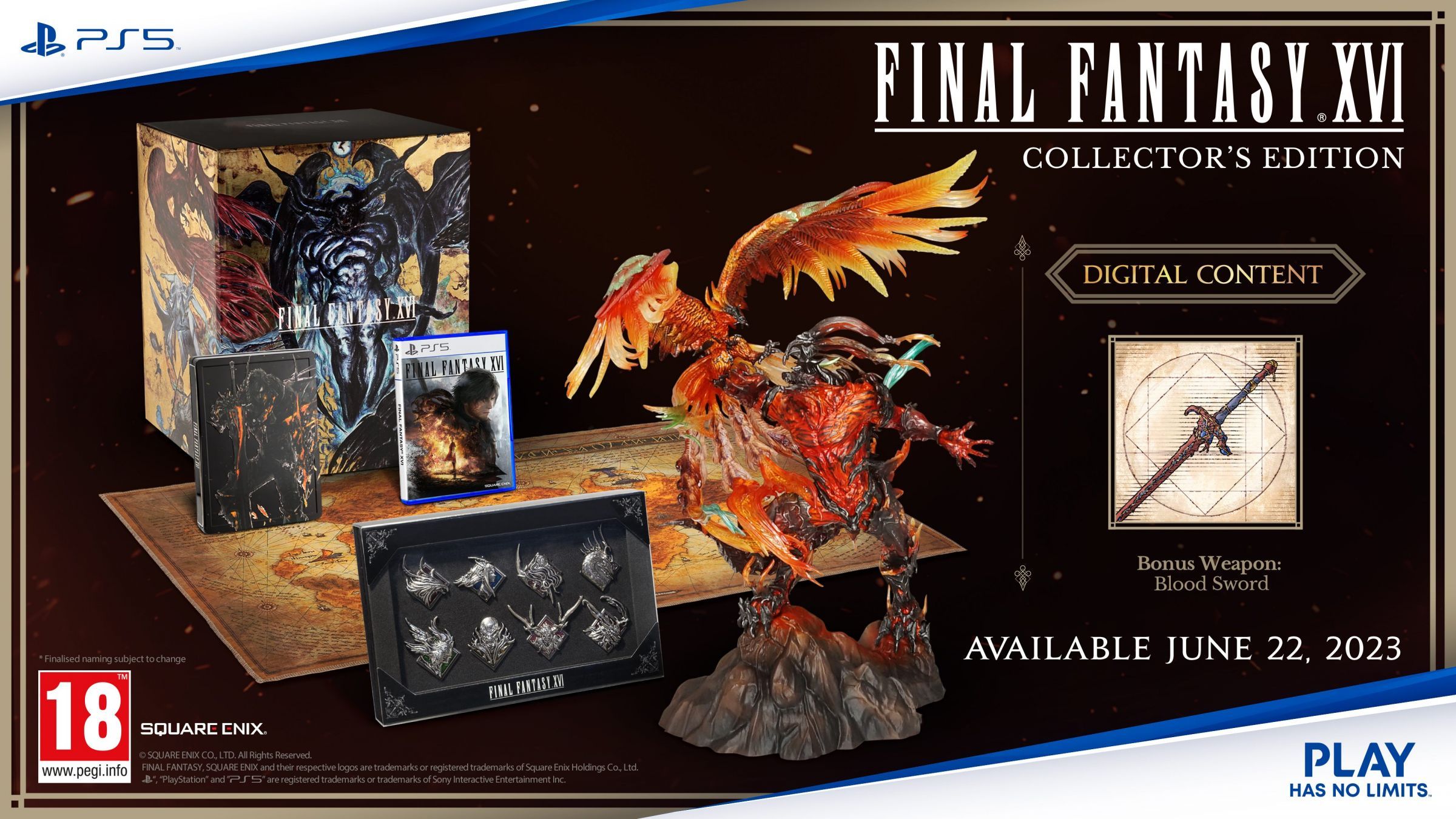 Everything that comes with the collector's edition of Final Fantasy 16. This includes physical goods like a statue and some pins