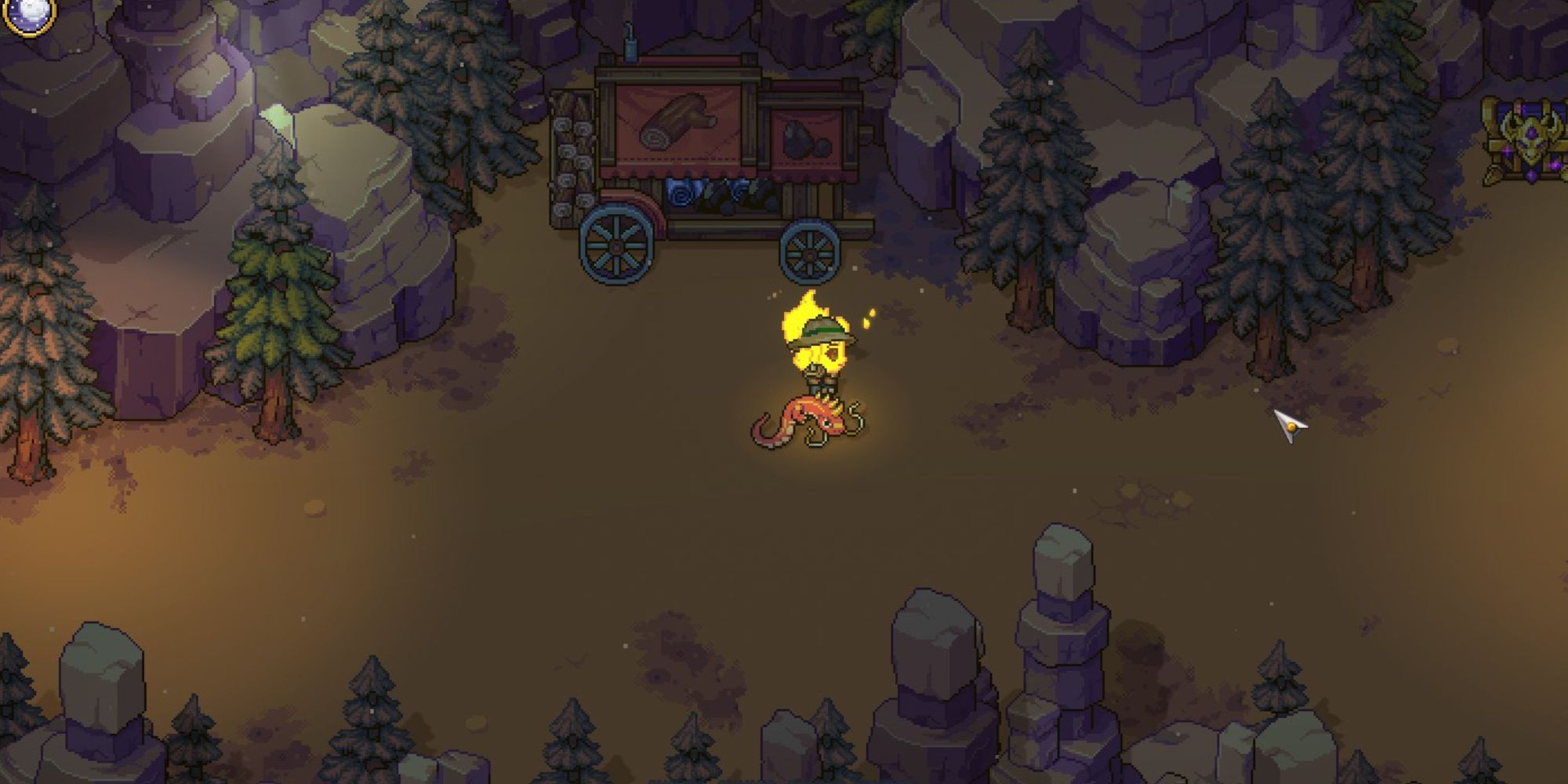 The Lantern Spirt follows the farmer closely as they walk outside the Sun Haven mines at night