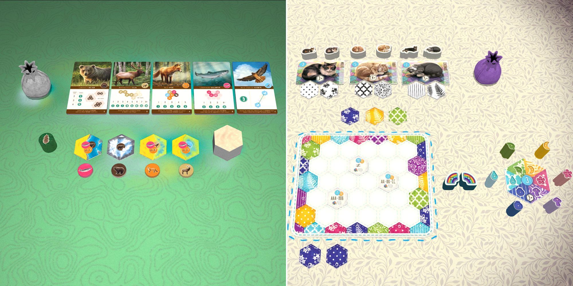 A game of Cascadia and a game of Calico set up on Tabletopia