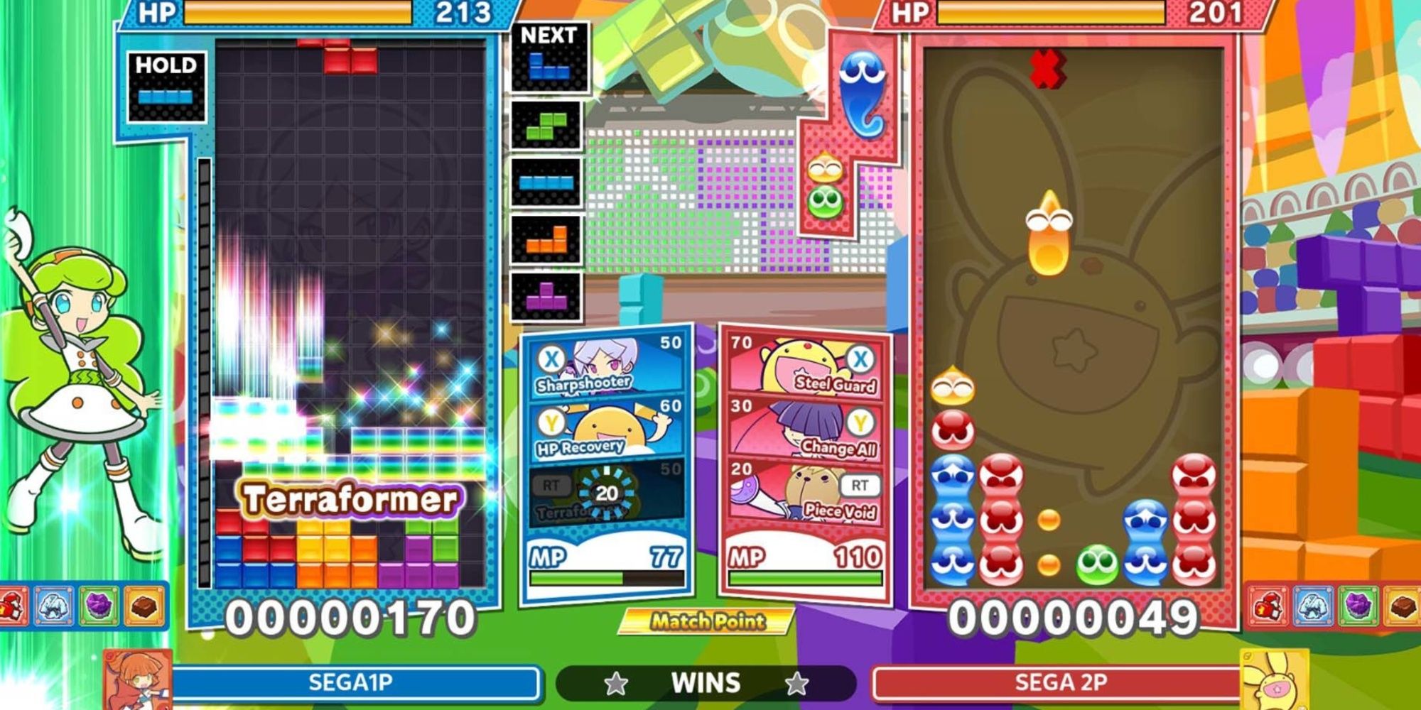 A Multiplayer match in Puyo Puyo Tetris 2