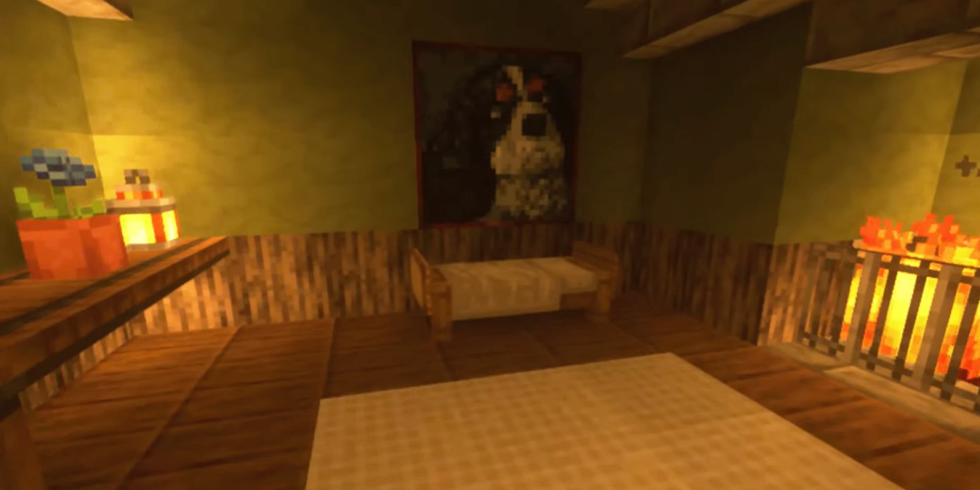 A rustic Minecraft bedroom designed with the Jiklus resource pack