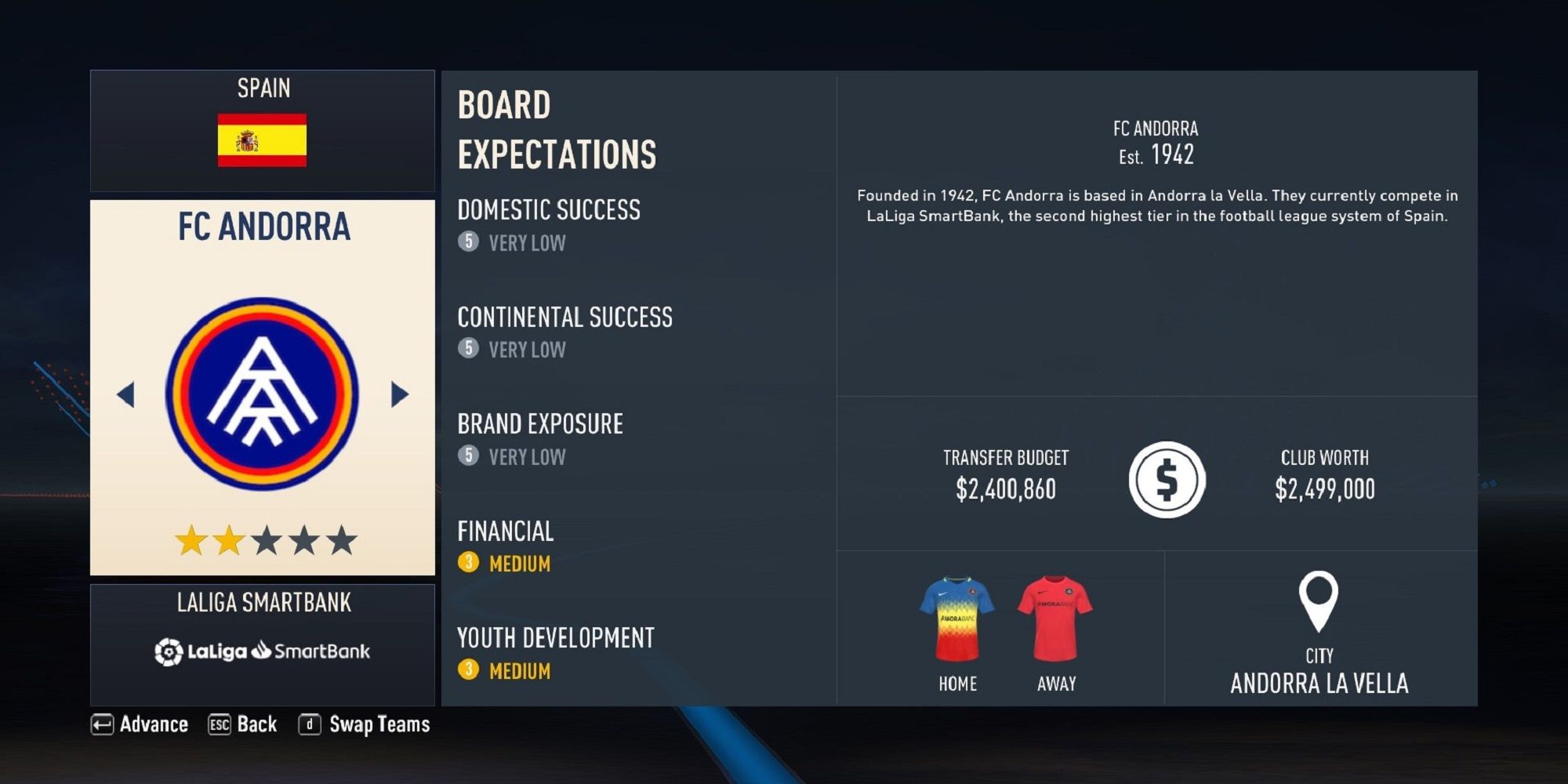 A screenshot of FC Andorra in FIFA 23