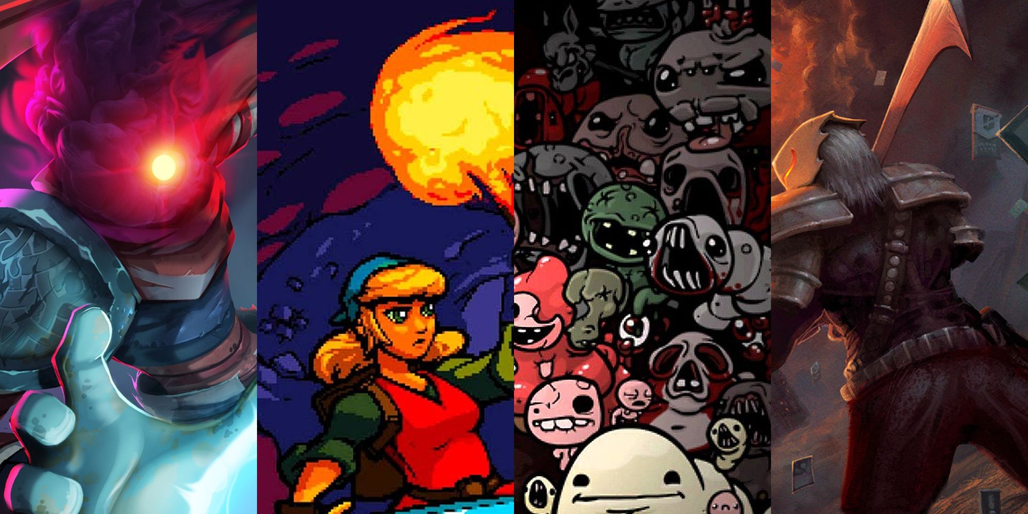 A Split Image Depicting Roguelike games with characters and title art