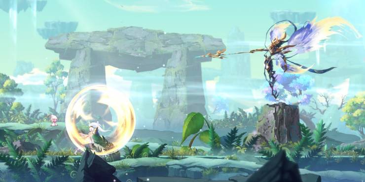 Renee facing off against a formidable boss in Afterimage