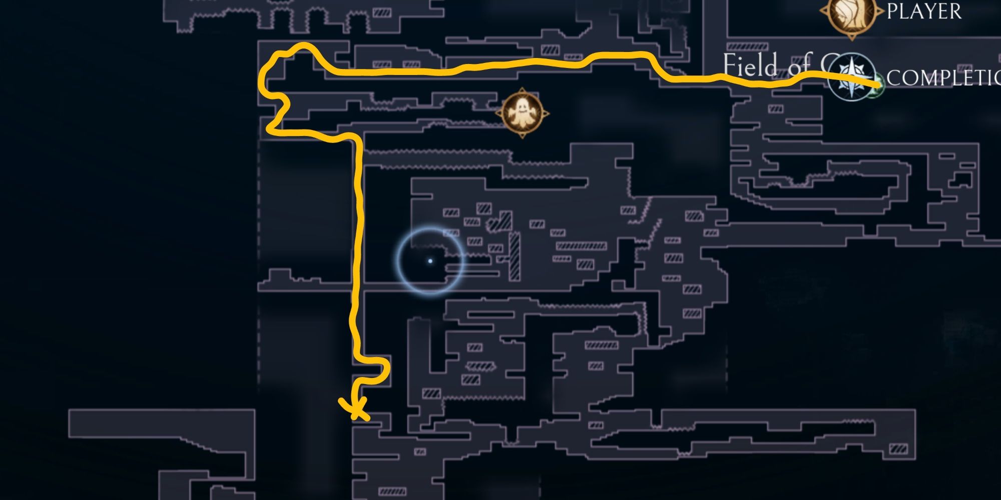 A map detailing the Route needed to Complete the Rescue Mission and save Tark in Afterimage