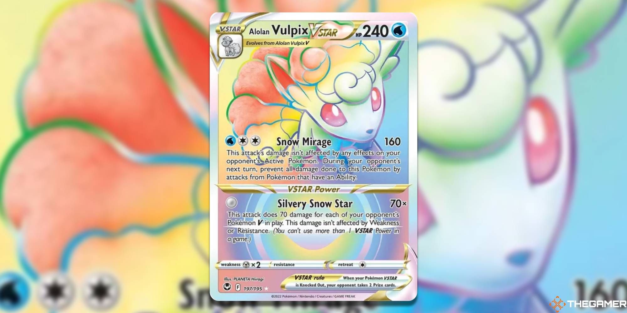 Alolan Vulpix VSTAR Rainbow Rare from Pokemon TCG with blurred background