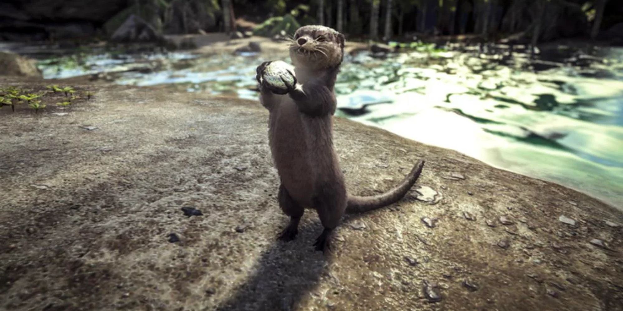 ark surival otter holding pearl with shoreline in background
