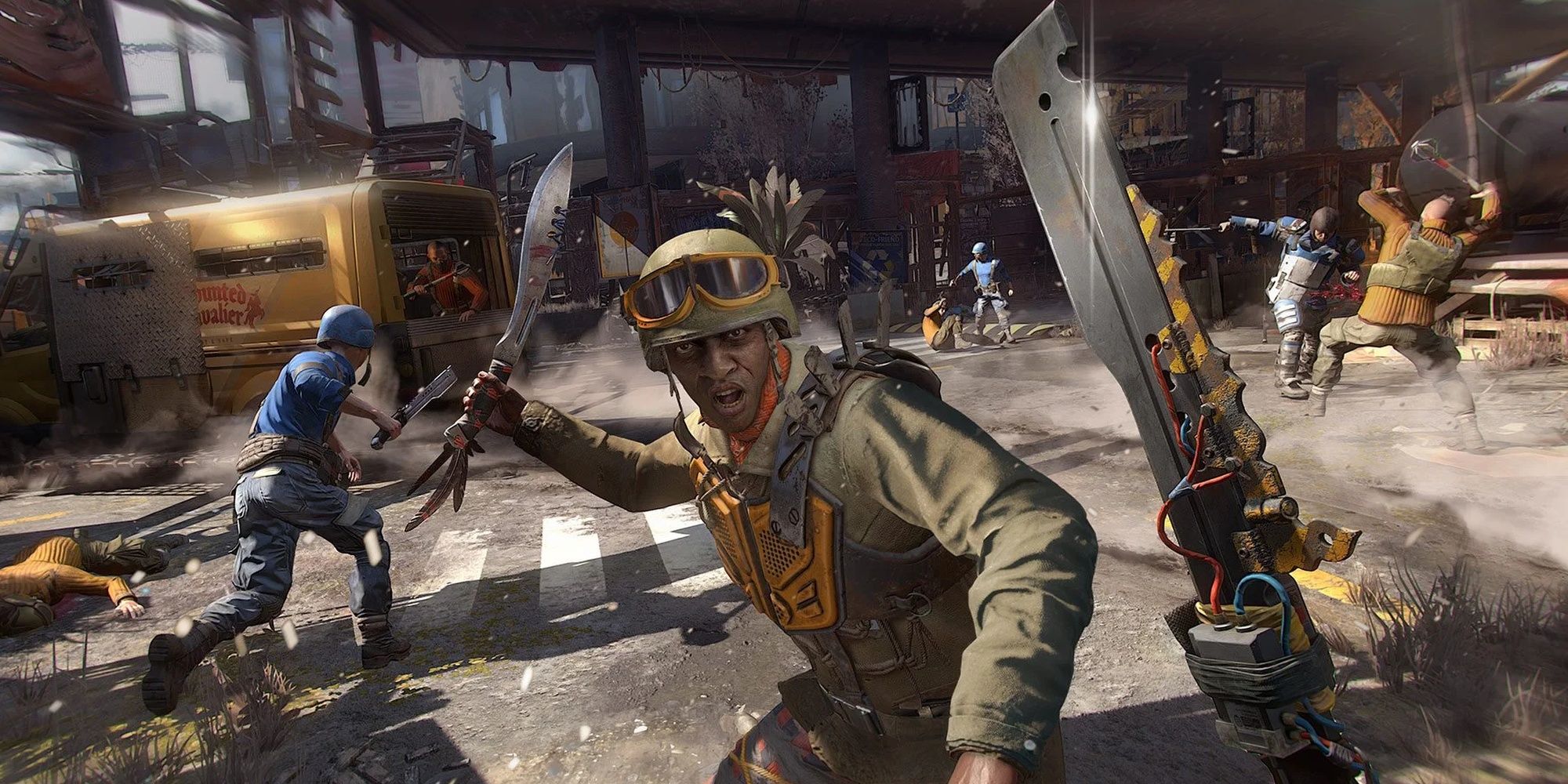 Dying Light 2: Raiders In Body Armor Assaulting The Protagonist In Promo Art