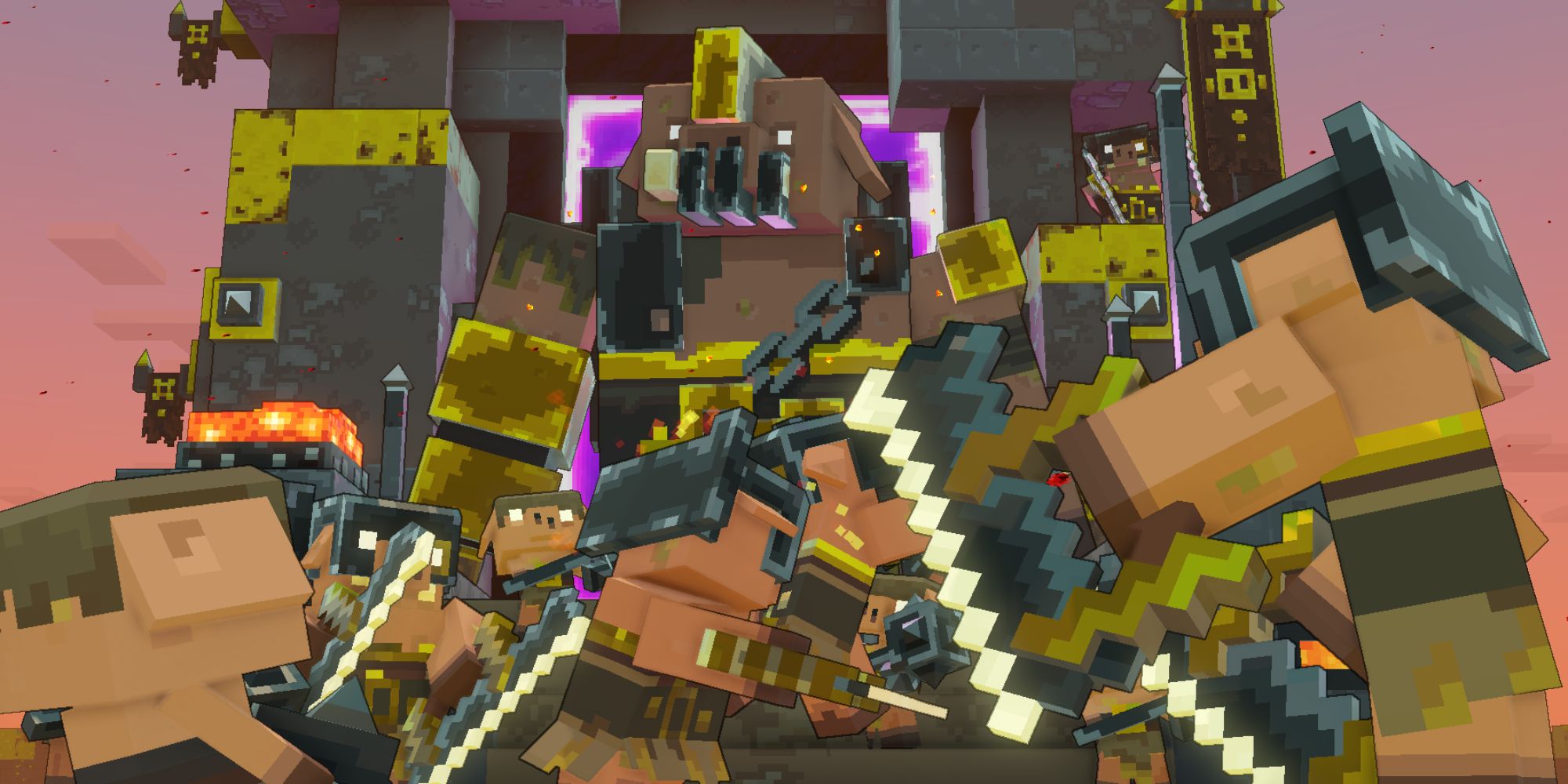 the unbreakable enters the overworld with an army of piglins in minecraft legends