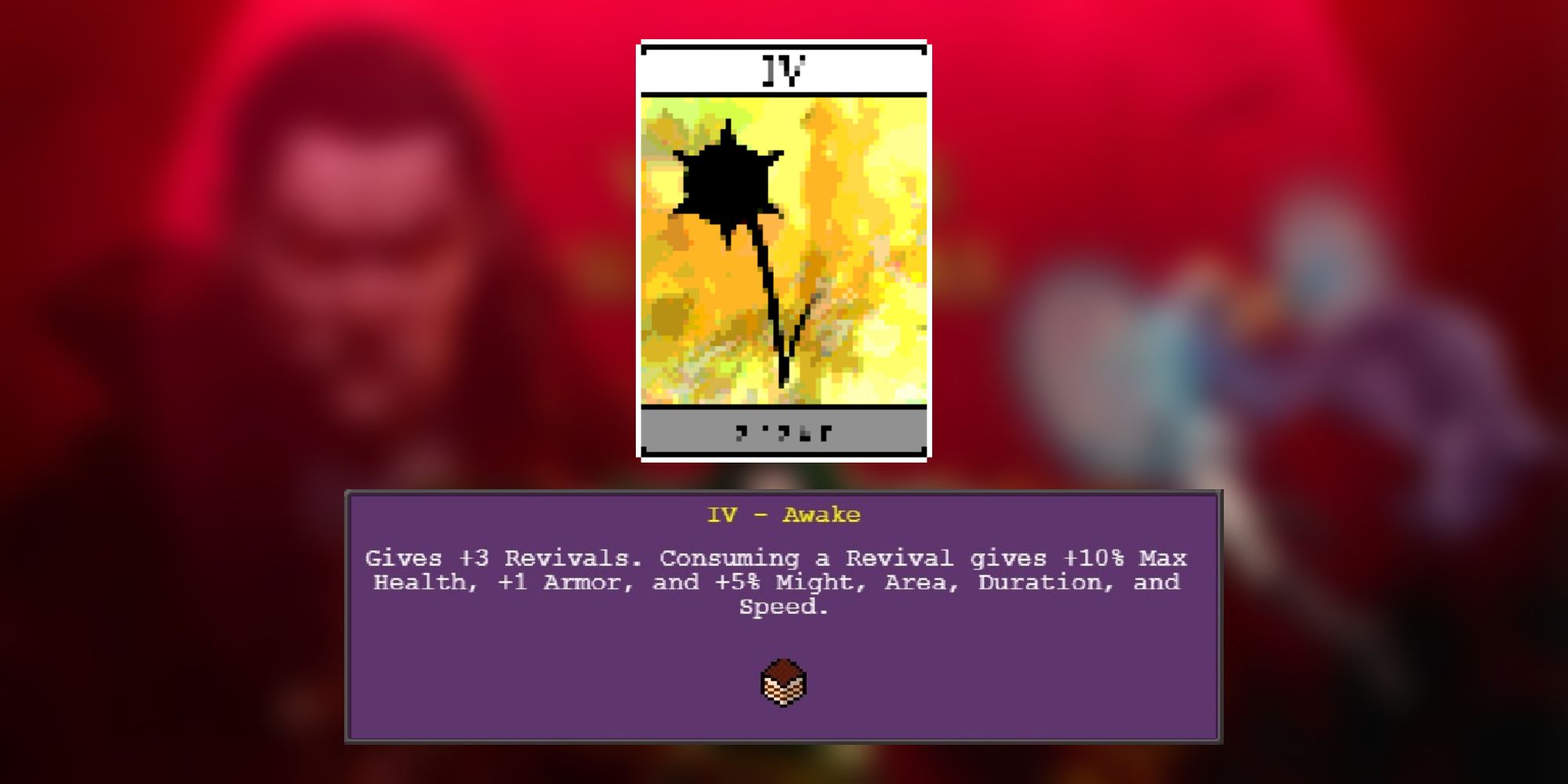 An image and description of Vampire Survivors' Awake Arcana