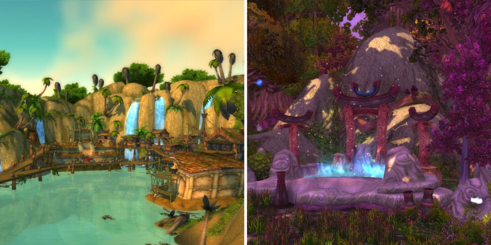 Split Image Of Booty Bay And A Night Elf Pool