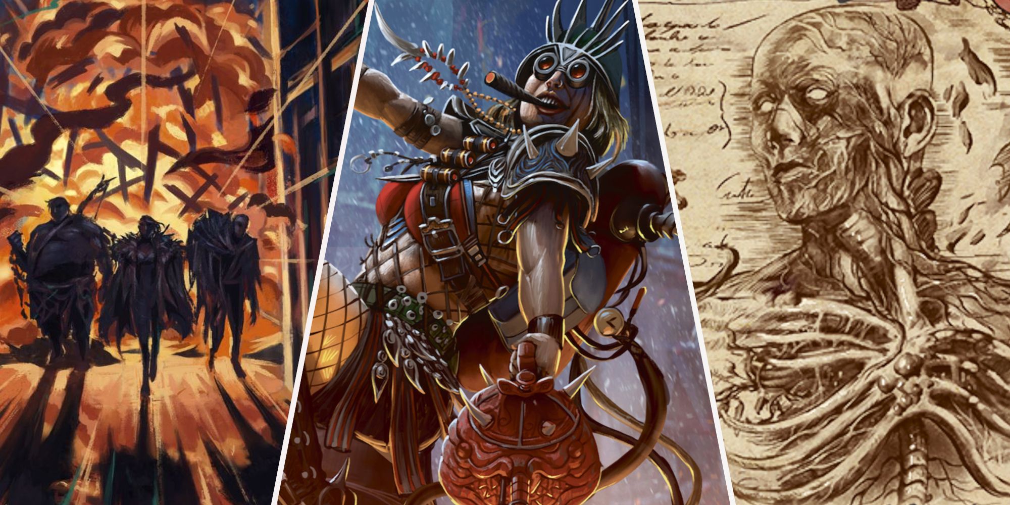 Outsiders Promo Art, Wreck Havoc Card Art, Codex Of Frailty Card Art From Left To Right