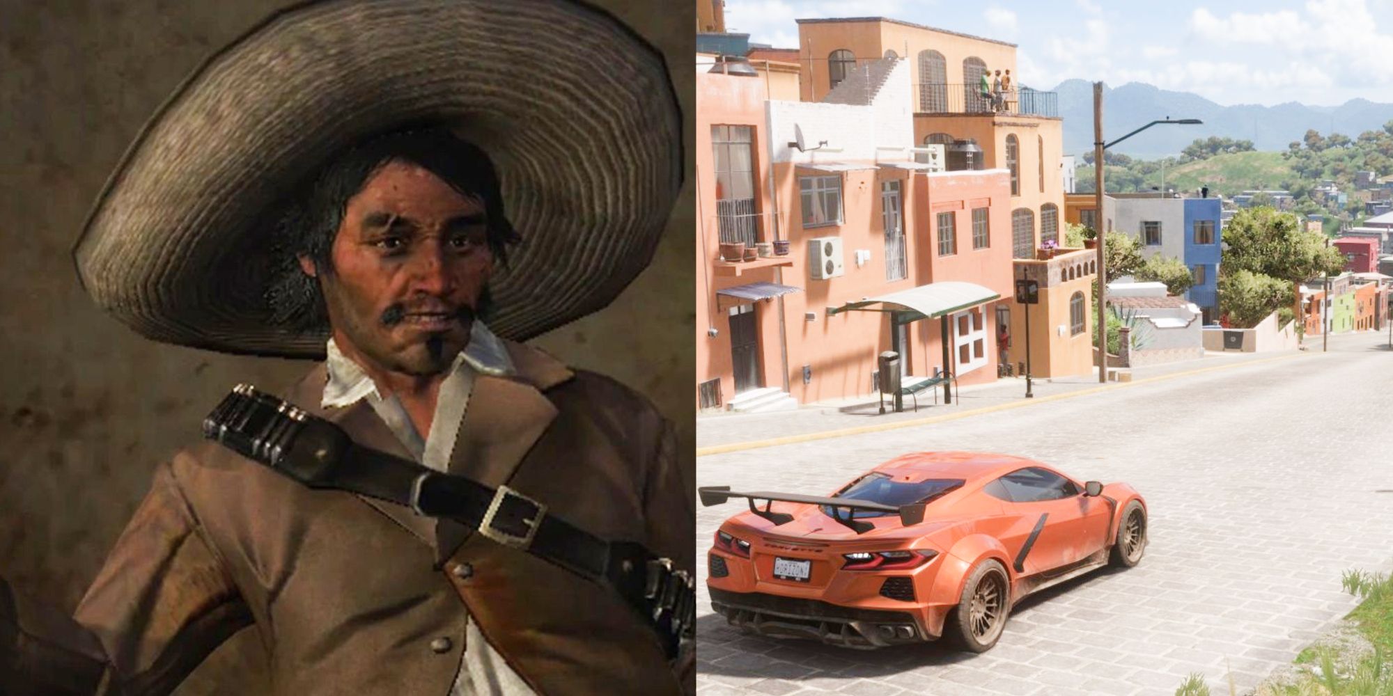 Best Games Set In Mexico Featured Split Image Of Red Dead Redemption and Forza Horizon 5
