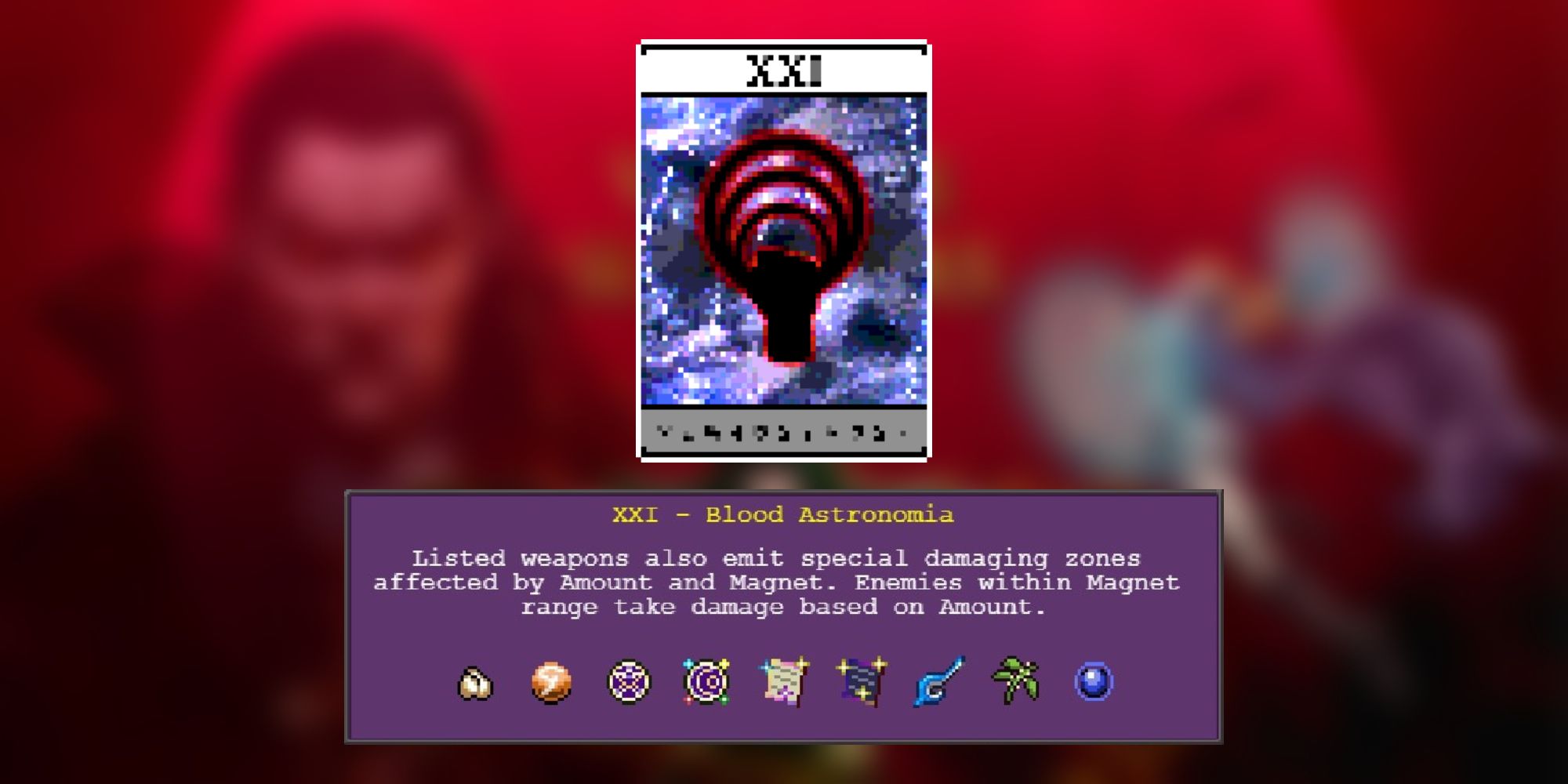 An image and description of Vampire Survivors' Blood Astronomia Arcana