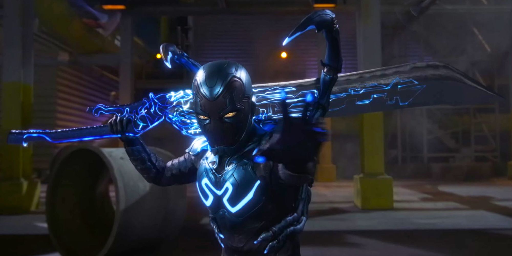 Blue Beetle holding Cloud's Buster Sword in new trailer