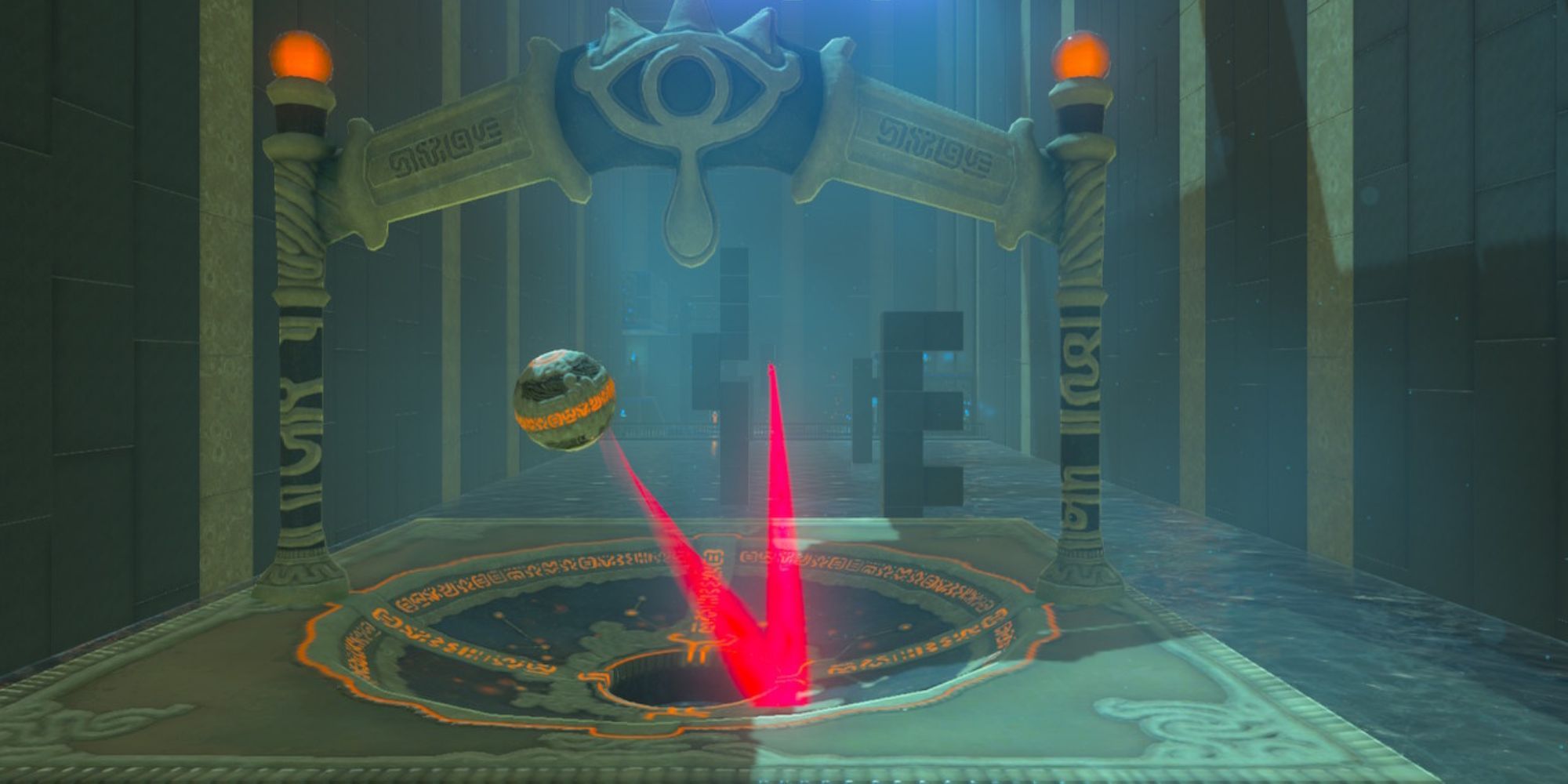 An orb bounces out of it's hole in the Mirro Shaz Shrine