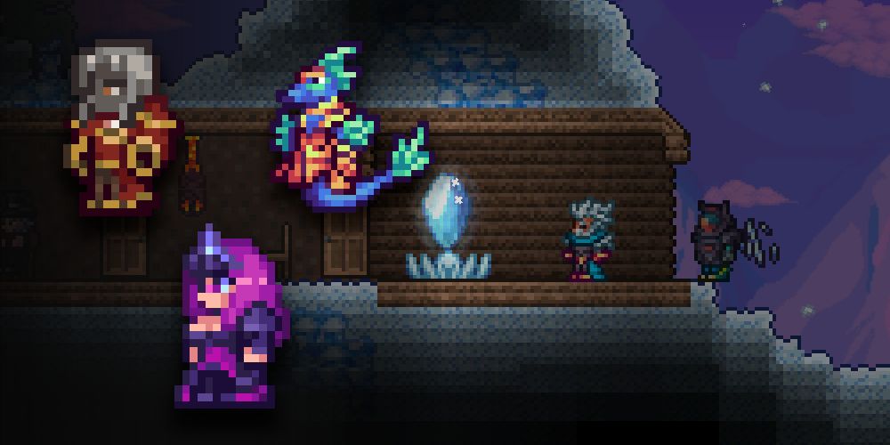 Brimstone Witch, Sea King, Drunk Princess, and Archmage from Terraria Calamity