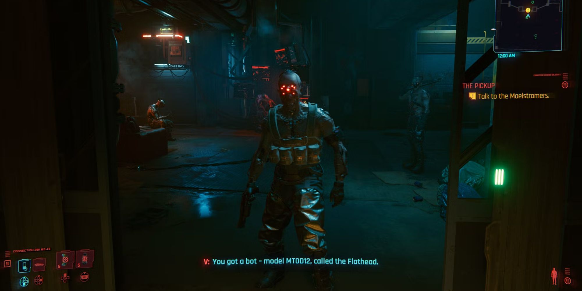 Dum-Dum receiving V and Jackie in the Maelstrom Base, in Cyberpunk 2077.