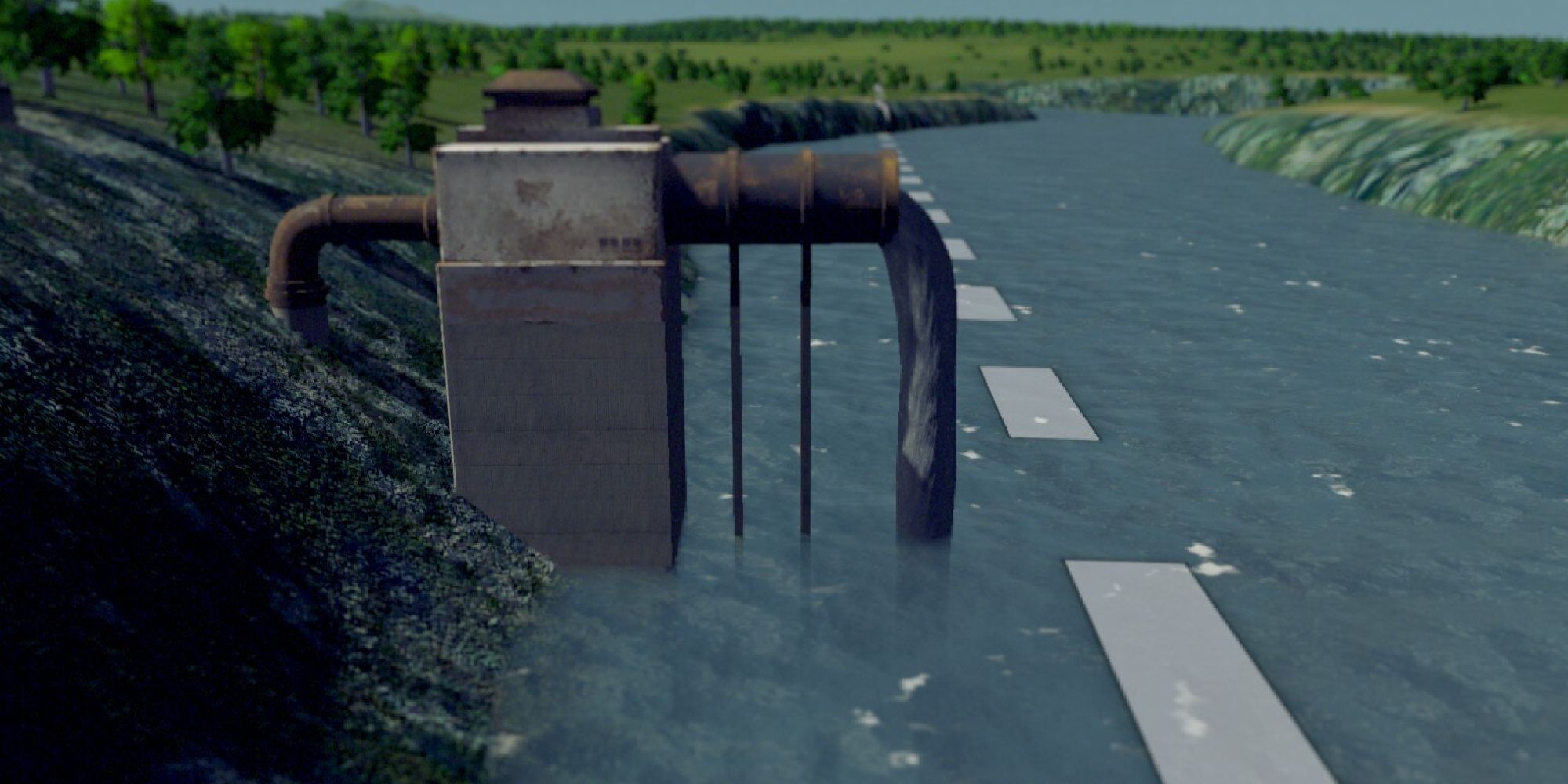 cities skylines sewage coming from water treatment center, draining into water