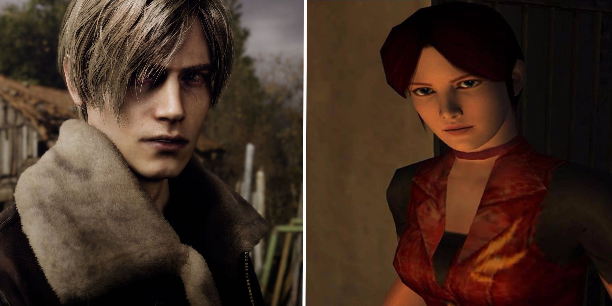 Leon Kennedy and Claire Redfield looking off camera in the Resident Evil series