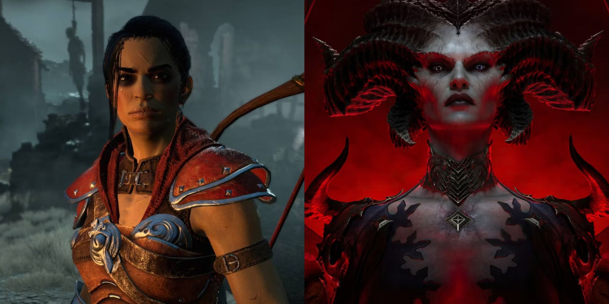 Diablo 4 collage of Rogue class character and Lilith