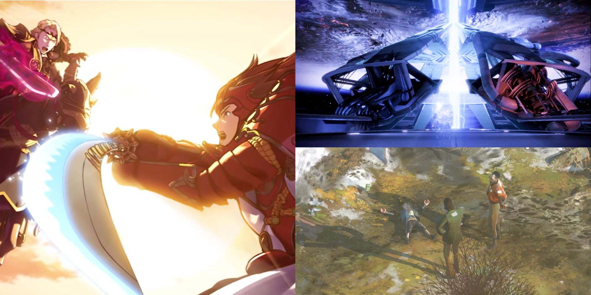 Fire Emblem Fates left, Mass Effect 3 top left, Disco Elysium bottom right
