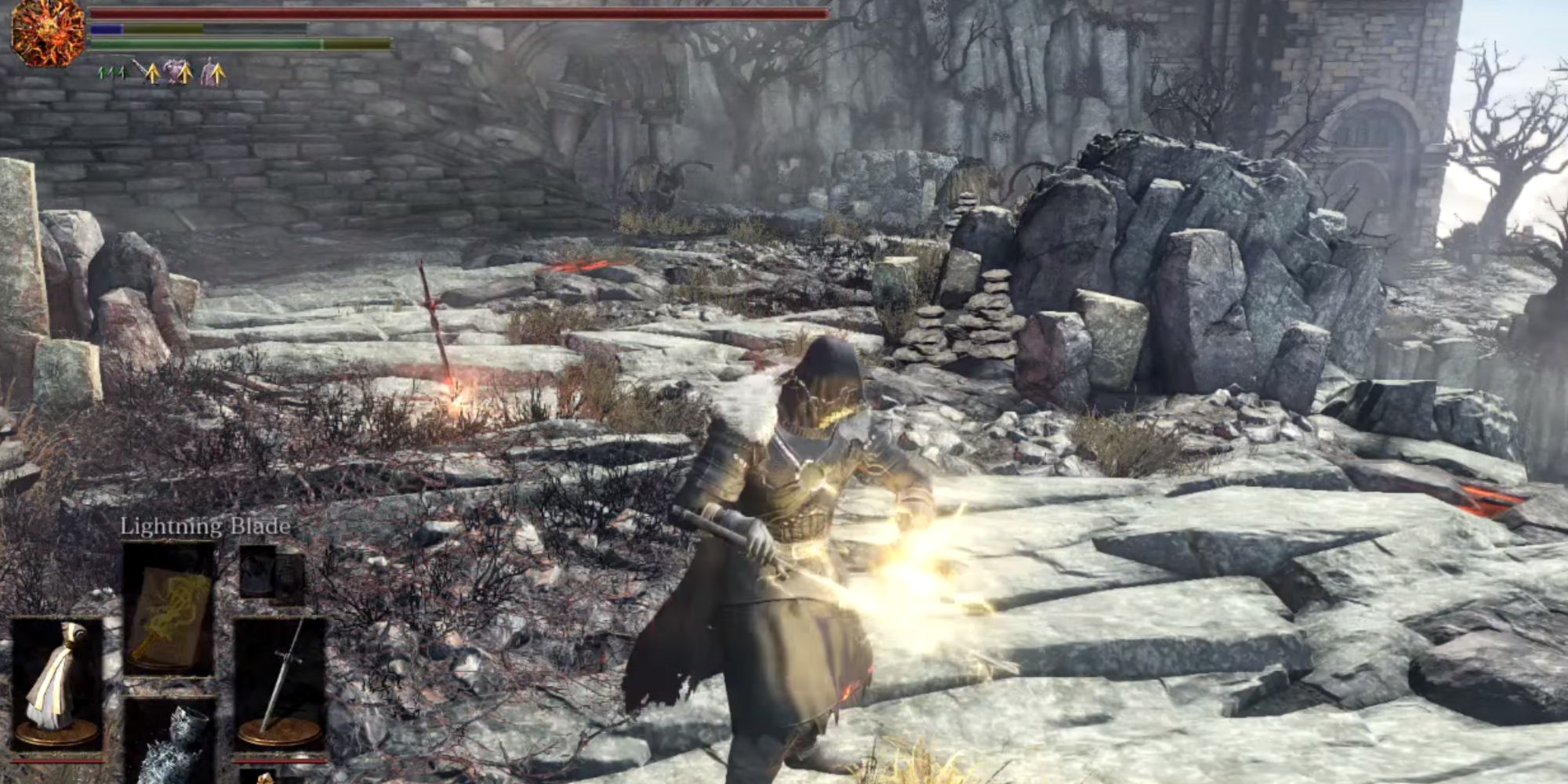 The player applying Lightning Blade on the weapon.