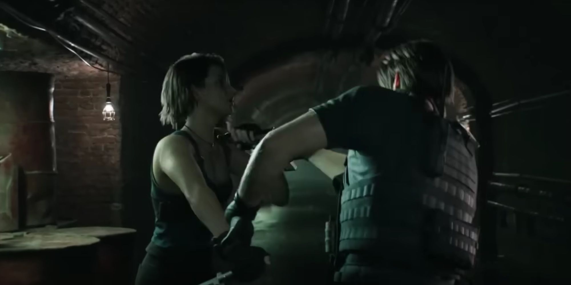 Caught off guard in Resident Evil's Death Island, Jill and Leon grabbed each other's knives in a brief fight after meeting for the first time.