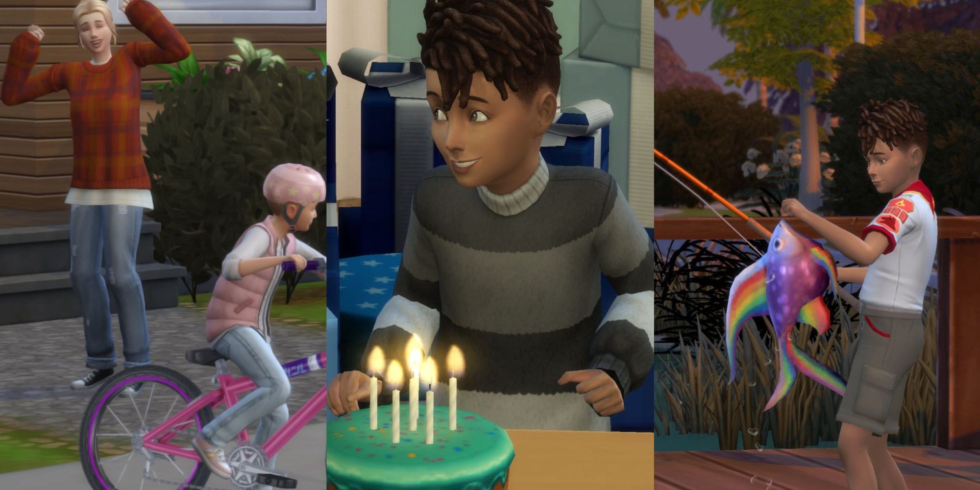 Die Sims 4 wachsen zusammen Geteiltes Bild von Kindern, die an verschiedenen Aktivitäten teilnehmen