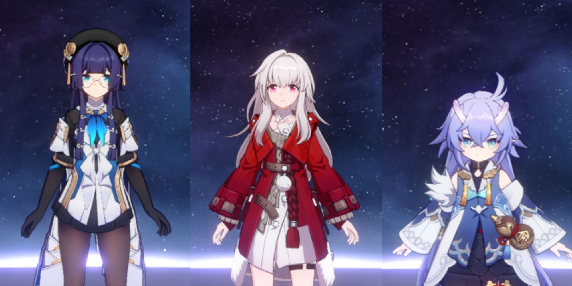 Honkai: Star Rail - Pela, Clara, and Bailu all stand in the character screen
