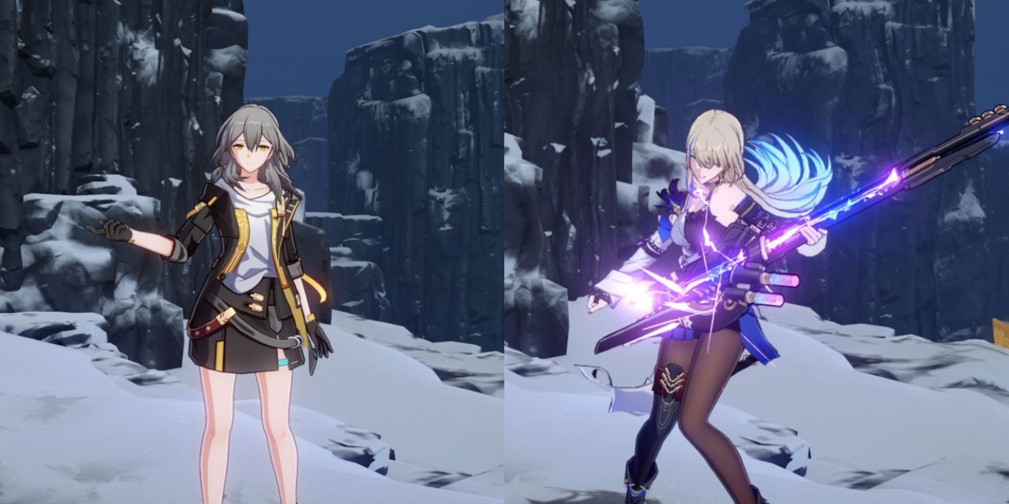 Honkai: Star Rail - Trailbalzer (left) and Serval (right) using their techniques out of combat