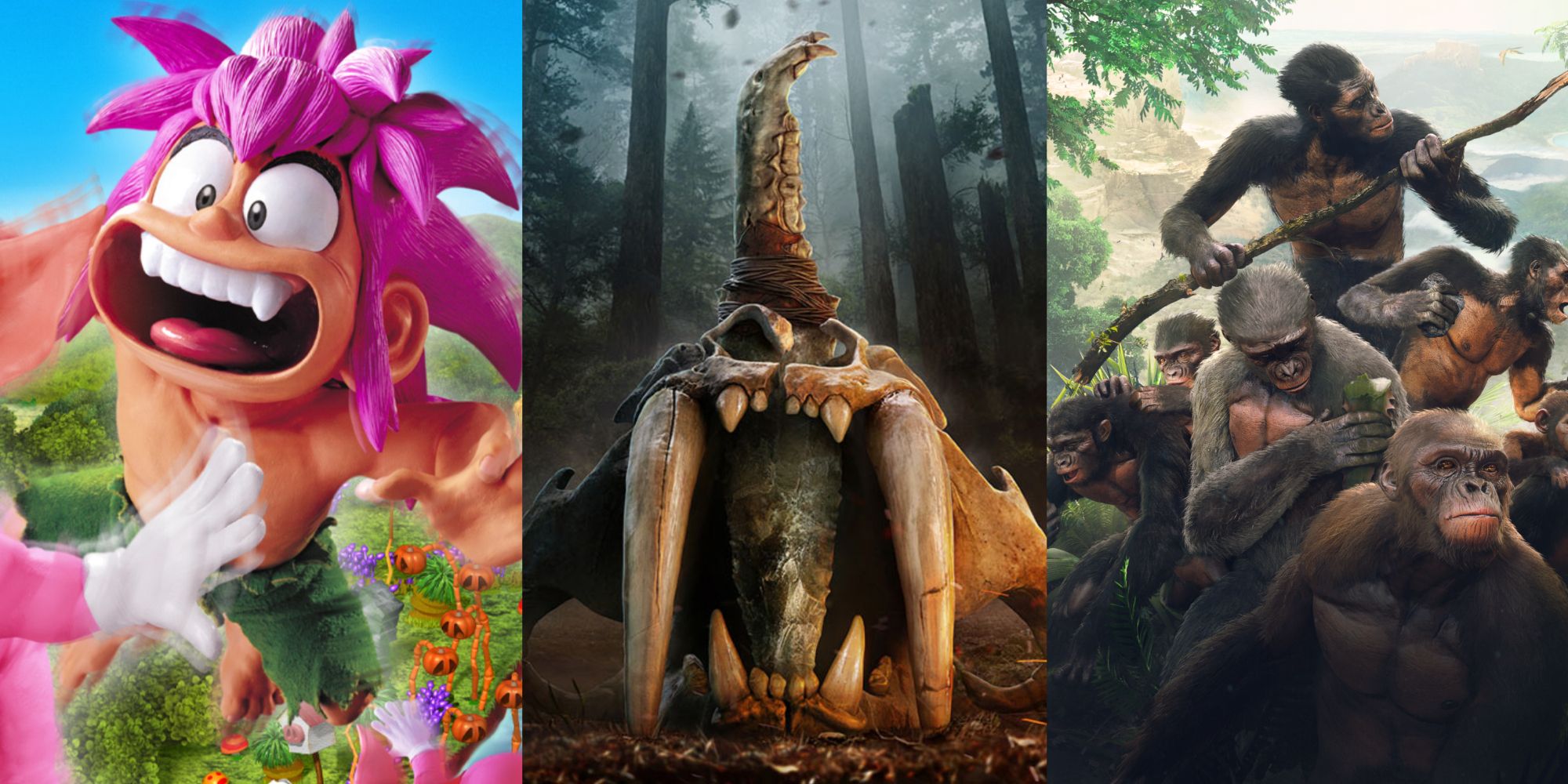 Collage of Tomba, Far Cry Primal, and Ancestors