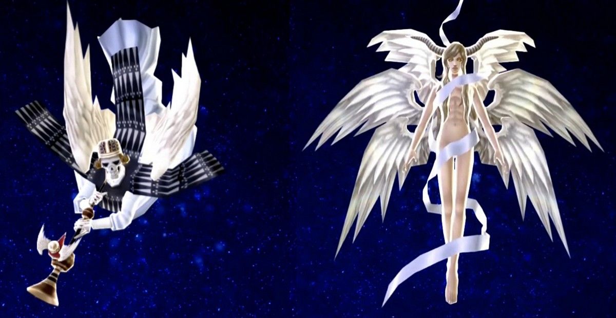 composite image of trumpeter and helel upon fusion in persona 4 golden
