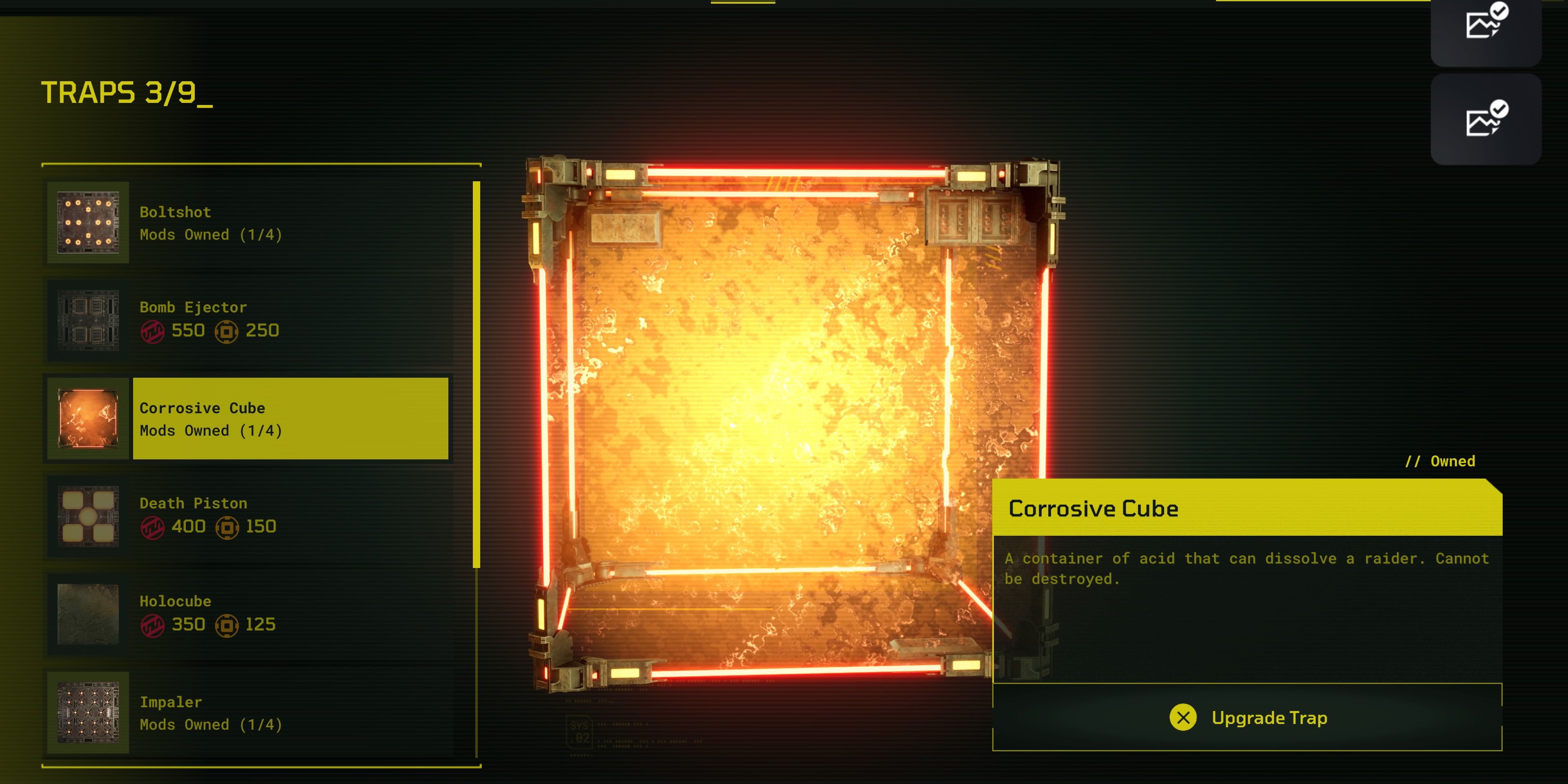 Image shows the glowing corrosive cube trap in Meet Your Maker